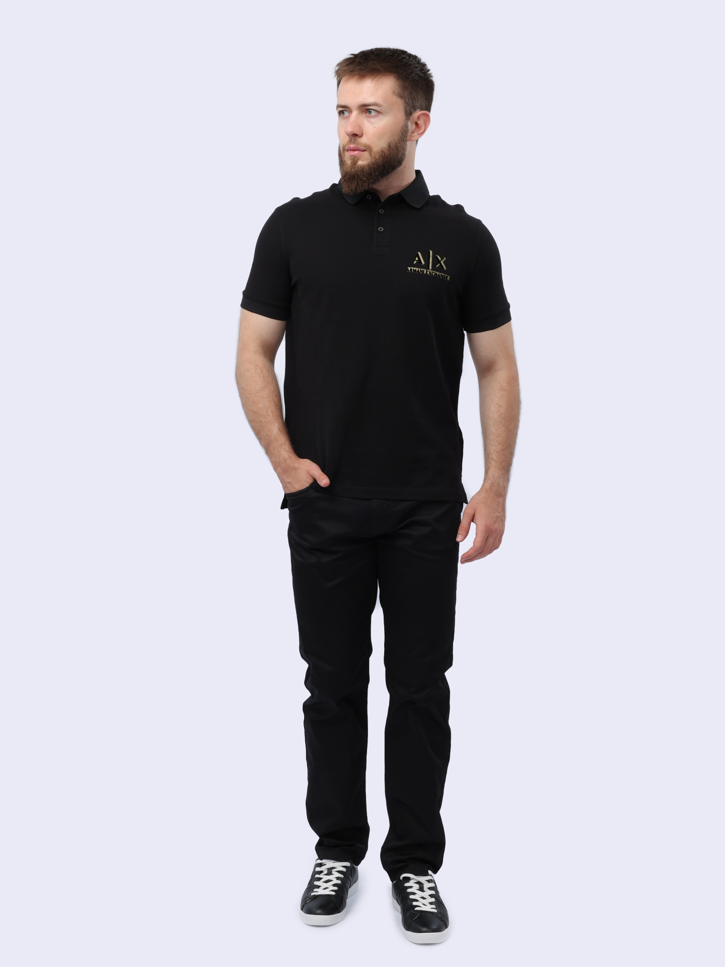 Поло Armani Exchange 8NZFSB ZJM5Z 1200 черное мужское из хлопка — купить в интернет-магазине Verdistore