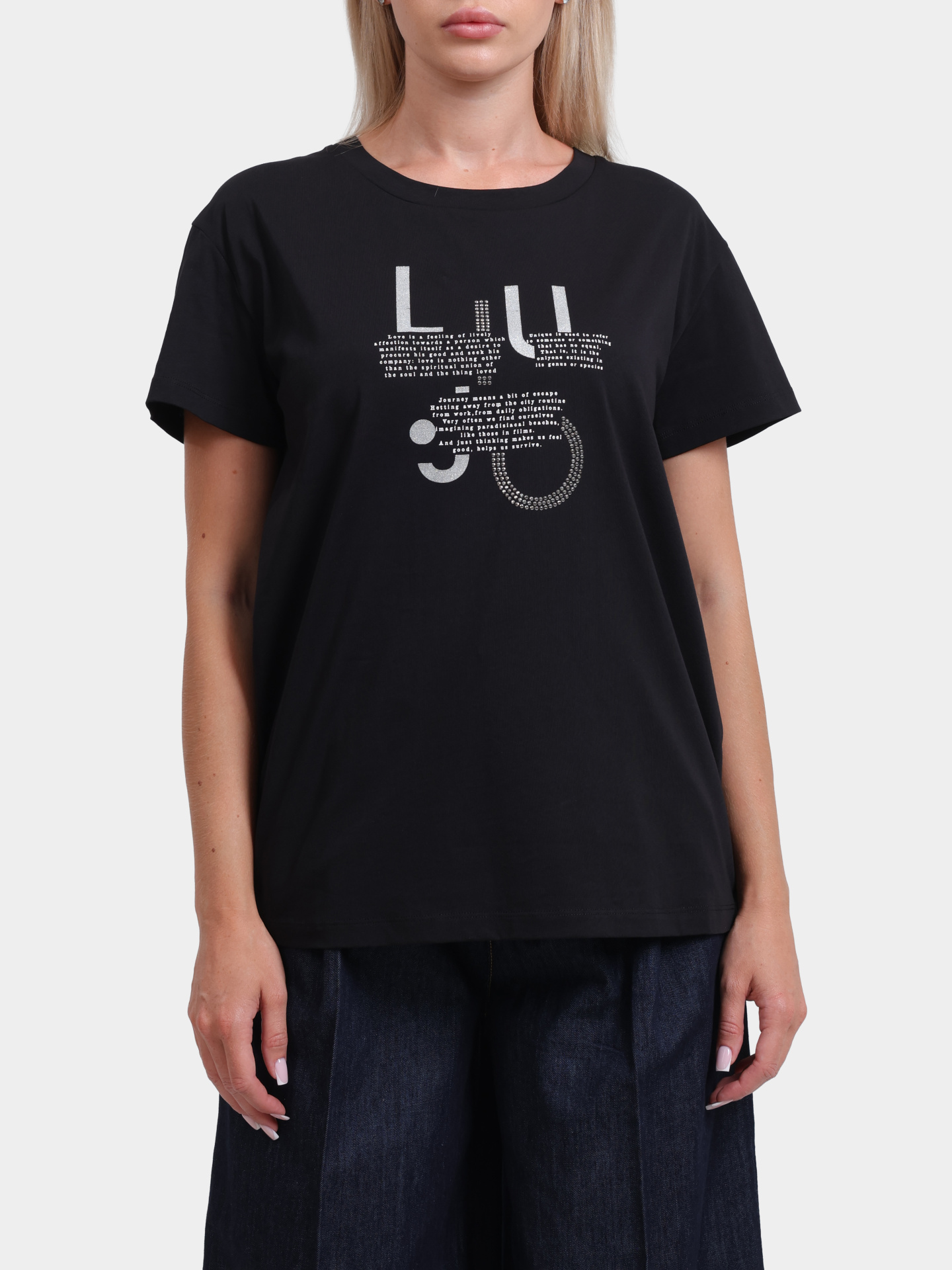 Футболка Liu-Jo TF5279 JS003 M9775 черная женская из хлопка — купить в интернет-магазине Verdistore