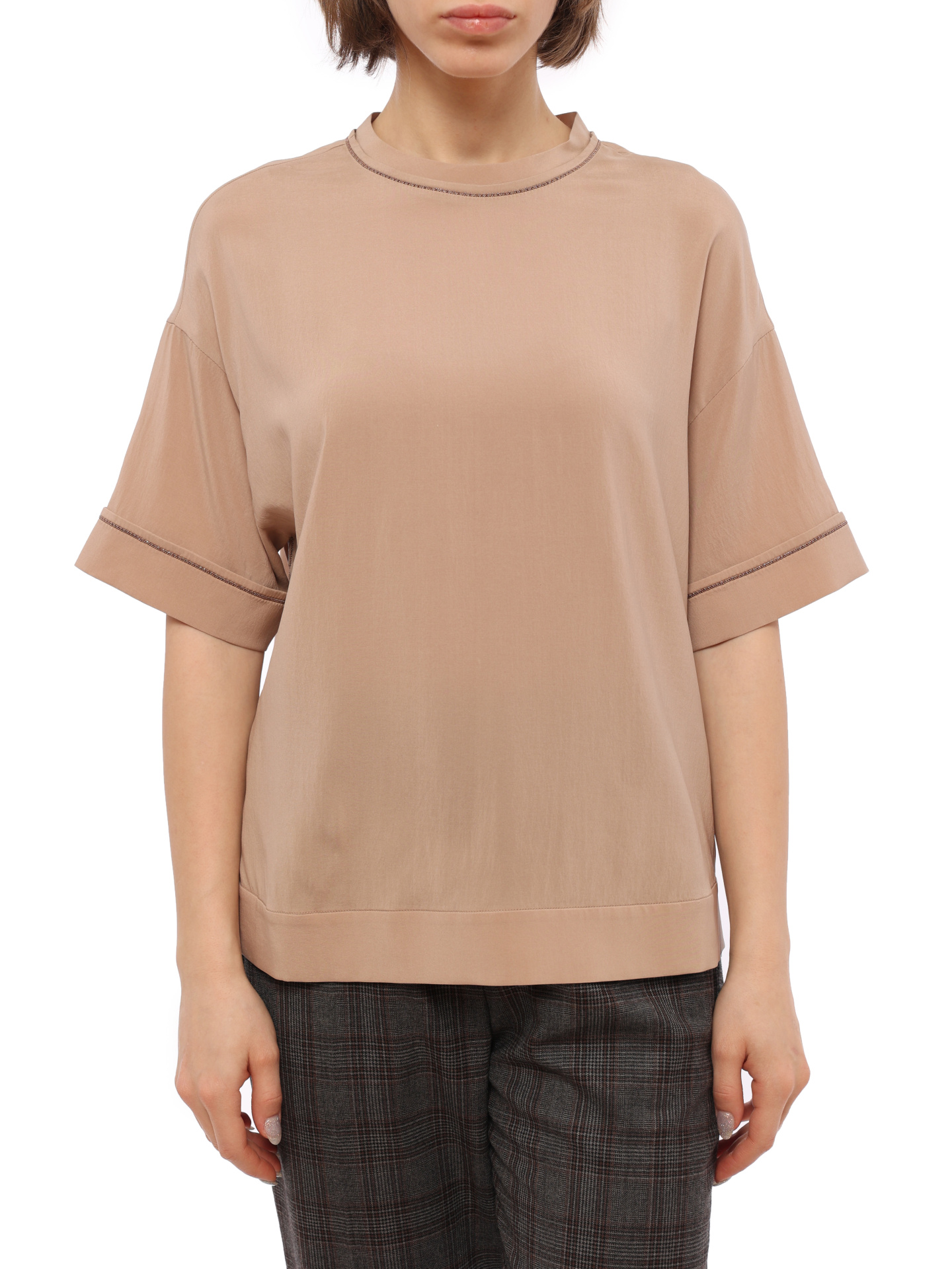 Блузка Brunello Cucinelli M0S28B7120 бежевая женская из шелка — купить в интернет-магазине Verdistore