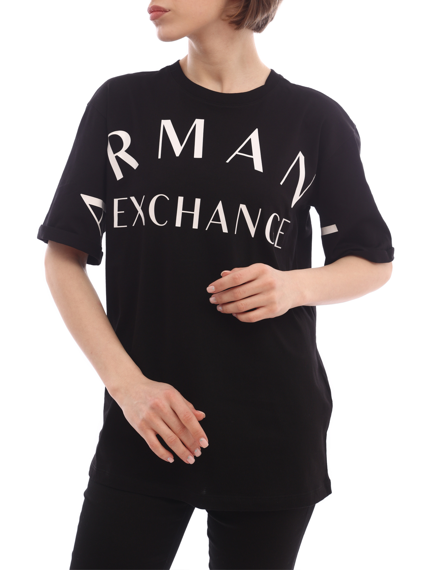 Футболка Armani Exchange 3LYTAE YJ3RZ 1200 черная женская с логотипом — купить в интернет-магазине Verdistore