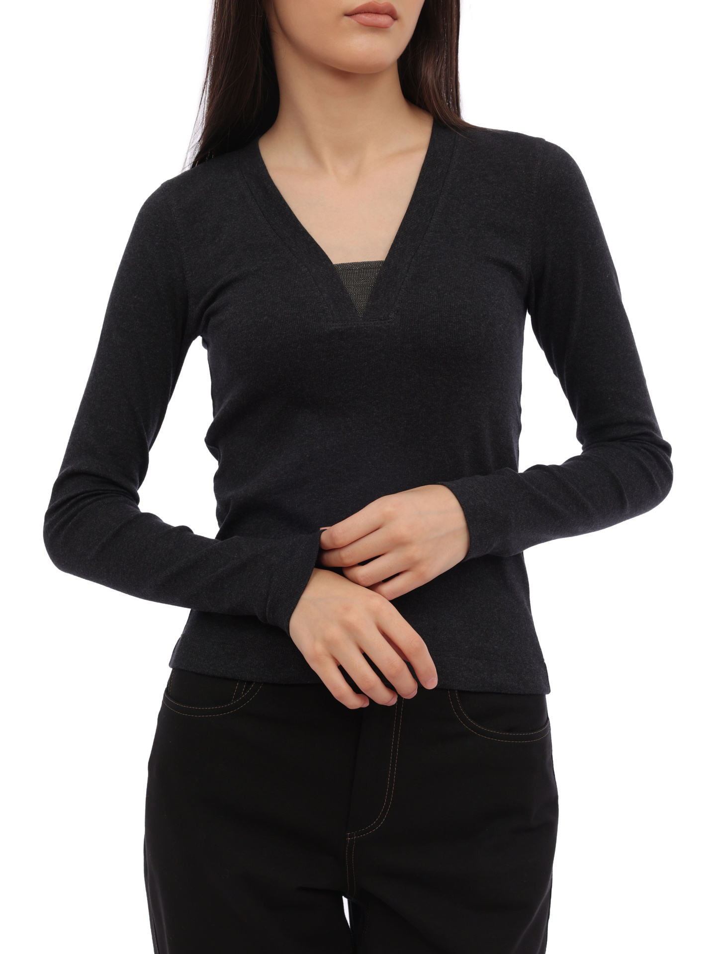 Джемпер Brunello Cucinelli M0TC8EL682 C055 темно-серый женский с V-вырезом — купить в интернет-магазине Verdistore