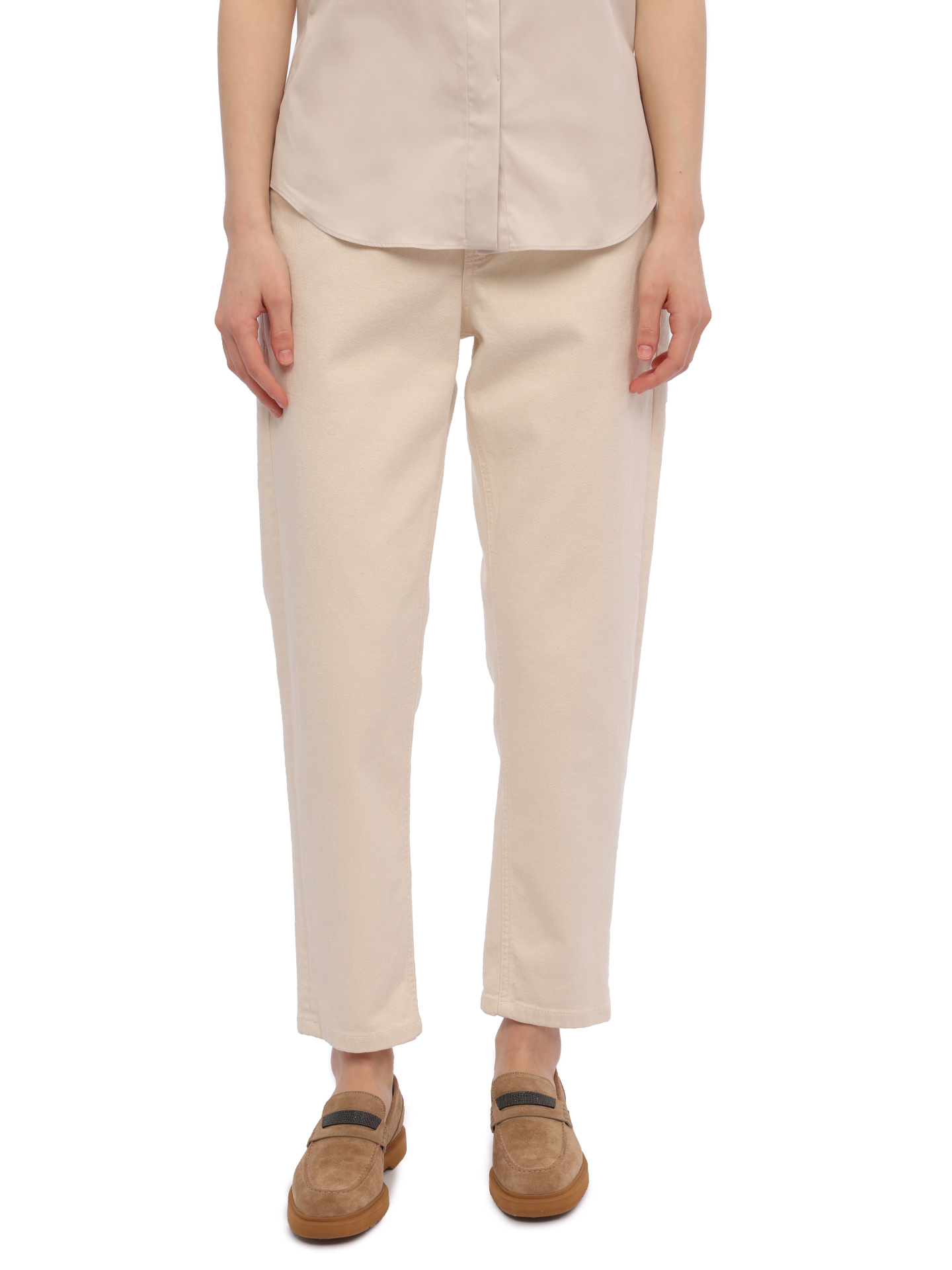 Брюки Brunello Cucinelli MB057B1052 C8368 белые женские из денима — купить в интернет-магазине Verdistore