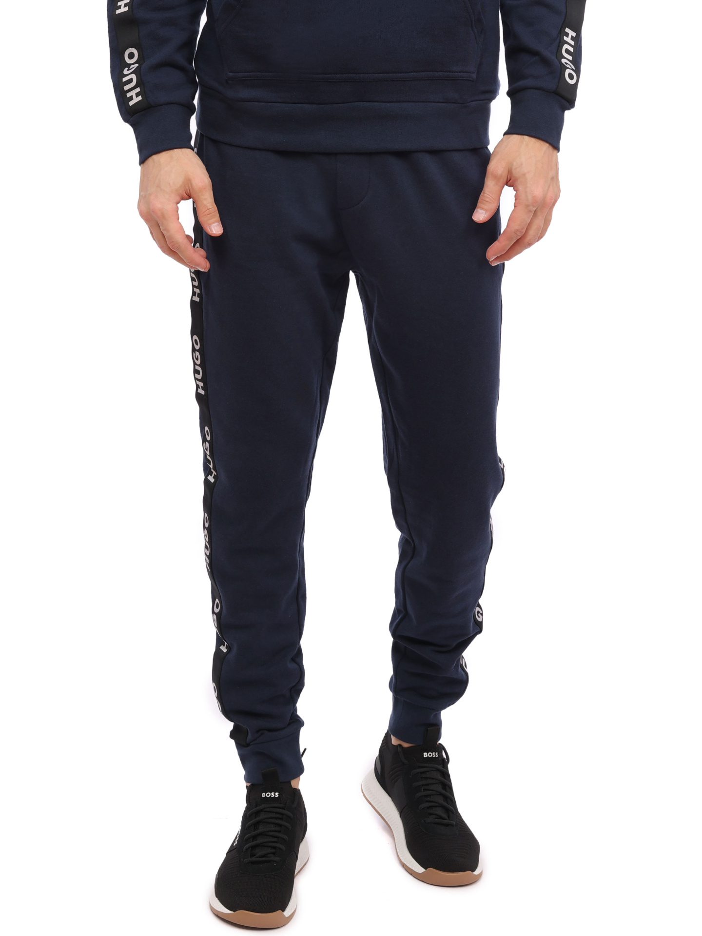 Брюки темно-синие хлопковые зауженные со вставками по бокам — купить в интернет-магазине Verdistore