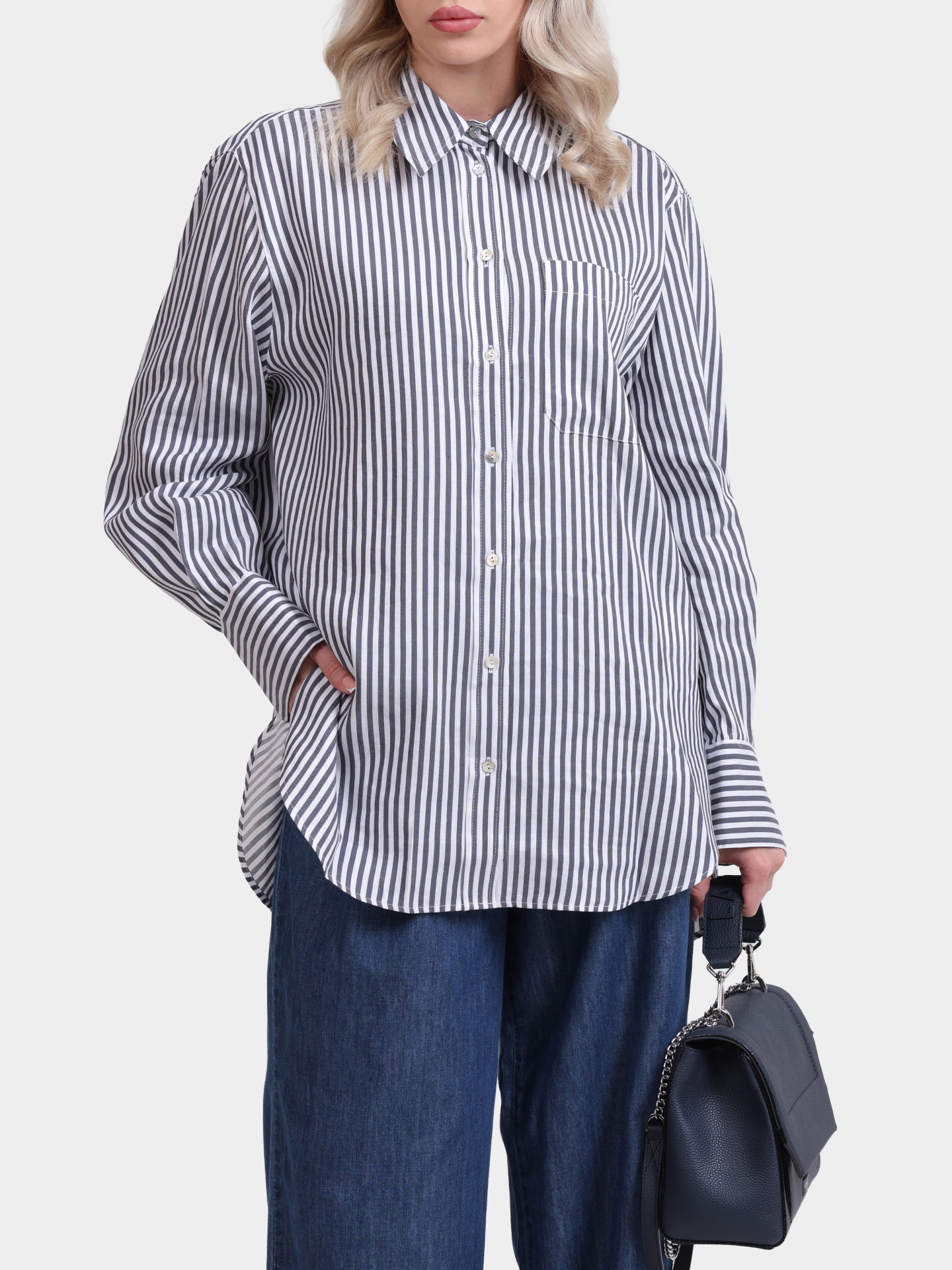 Рубашка INES 002 из вискозы в полоску  — купить в интернет-магазине Verdistore