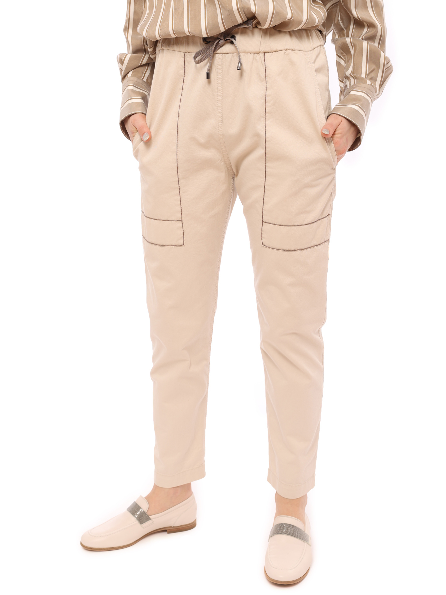 Брюки Brunello Cucinelli MH116P5521 C2430 светло-бежевые женские — купить в интернет-магазине Verdistore