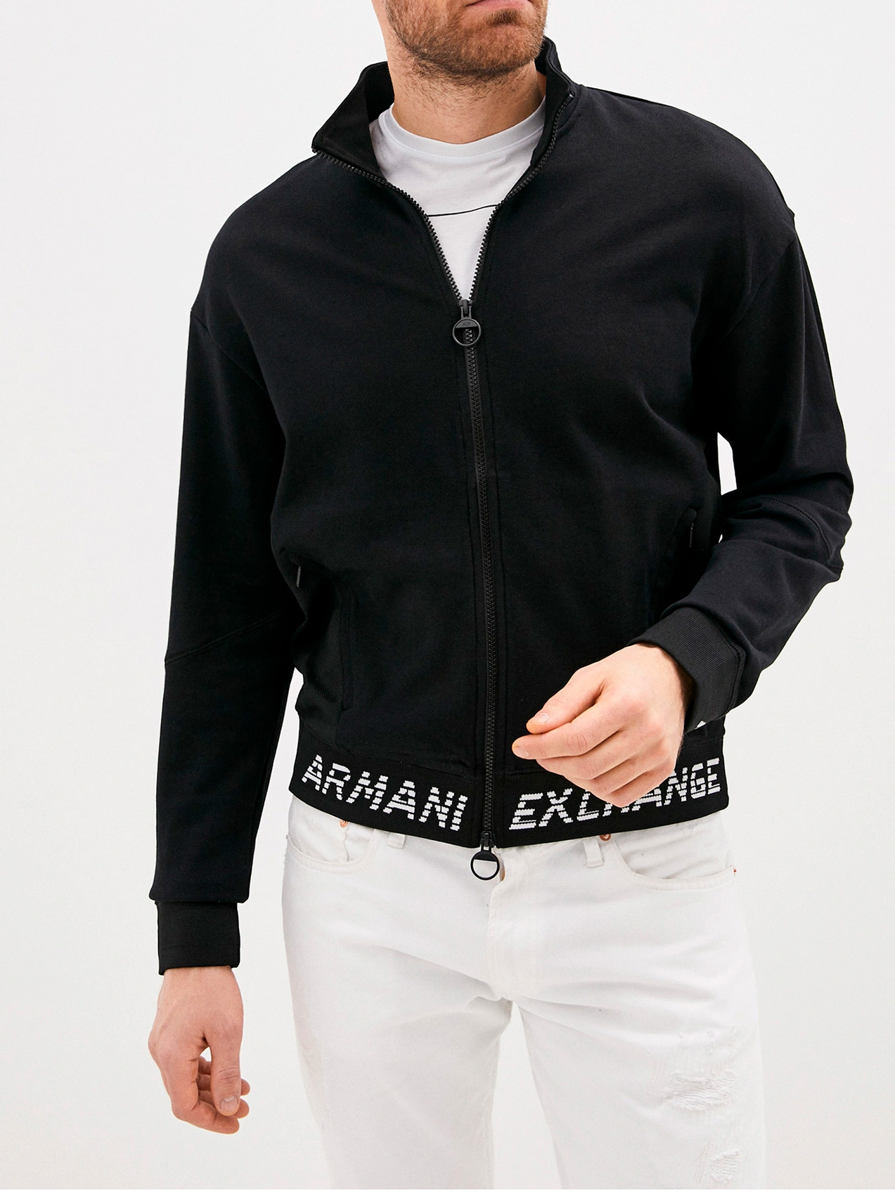 Мастерка Armani Exchange 3HZMFL ZJBAZ 1200 черная мужская с контрастным логотипом — купить в интернет-магазине Verdistore