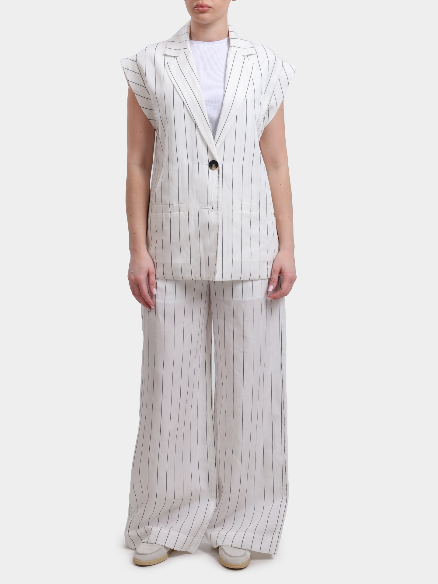 Жилет Liu-Jo WHITE LABEL WA6369 T4818 03Q45 белый женский с принтом полос  — купить в интернет-магазине Verdistore