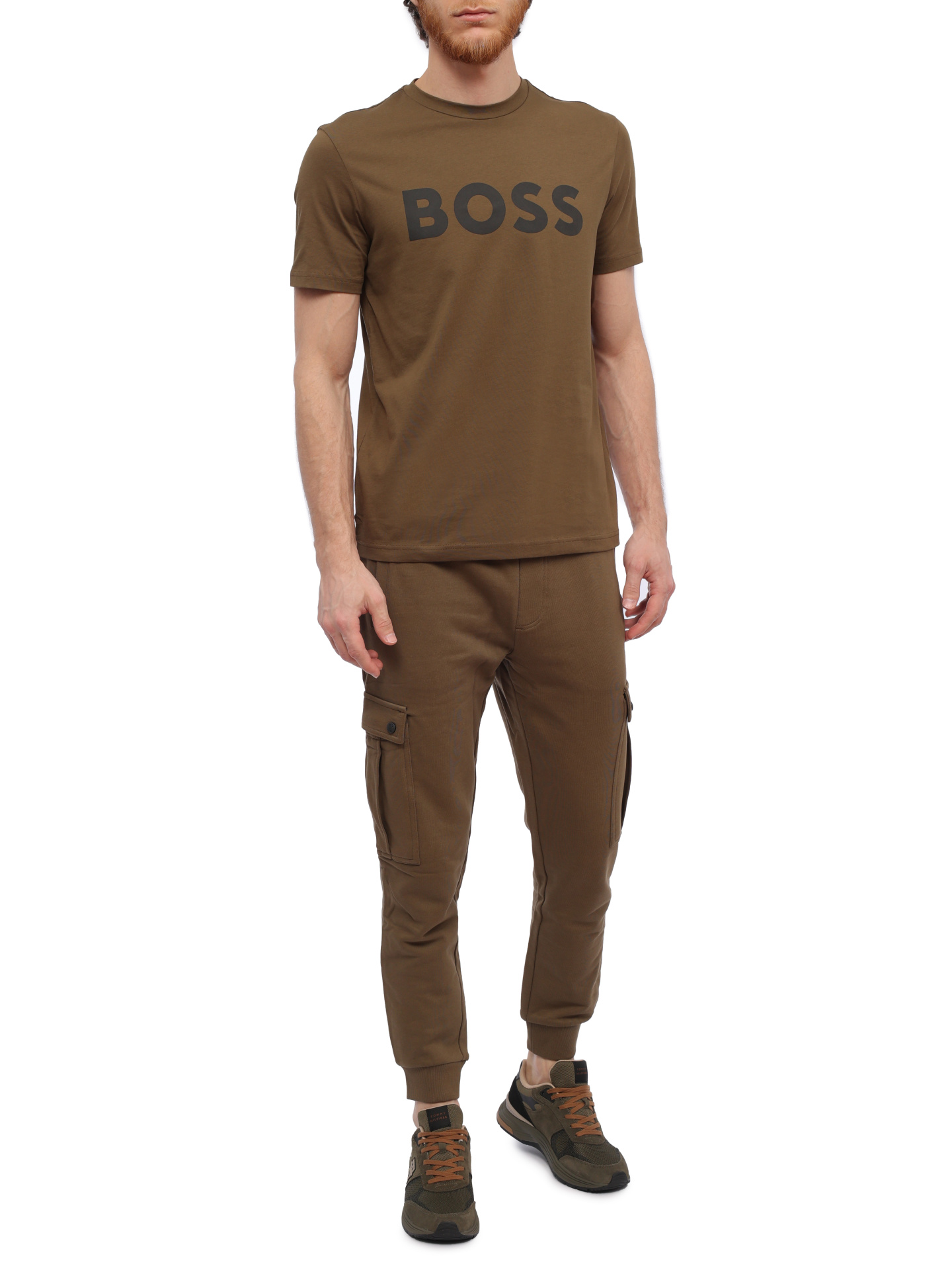 Брюки спортивные Boss 50507886 368 хаки мужские с накладными карманами — купить в интернет-магазине Verdistore