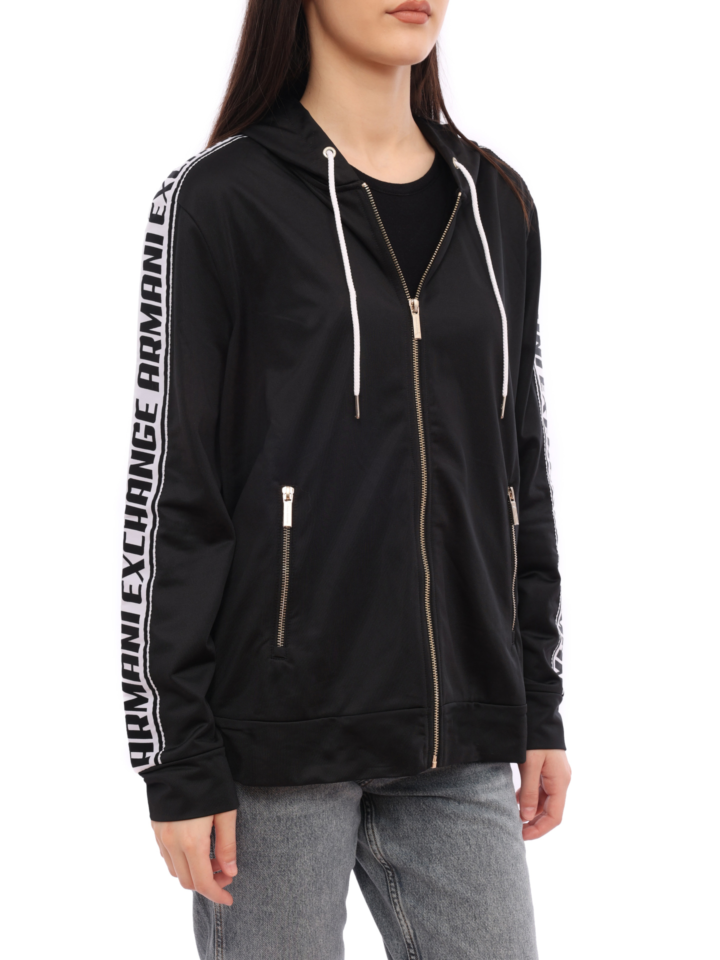 Мастерка Armani Exchange 3HYM84 YJ52Z 1200 чёрная женская с контрастными панелями — купить в интернет-магазине Verdistore
