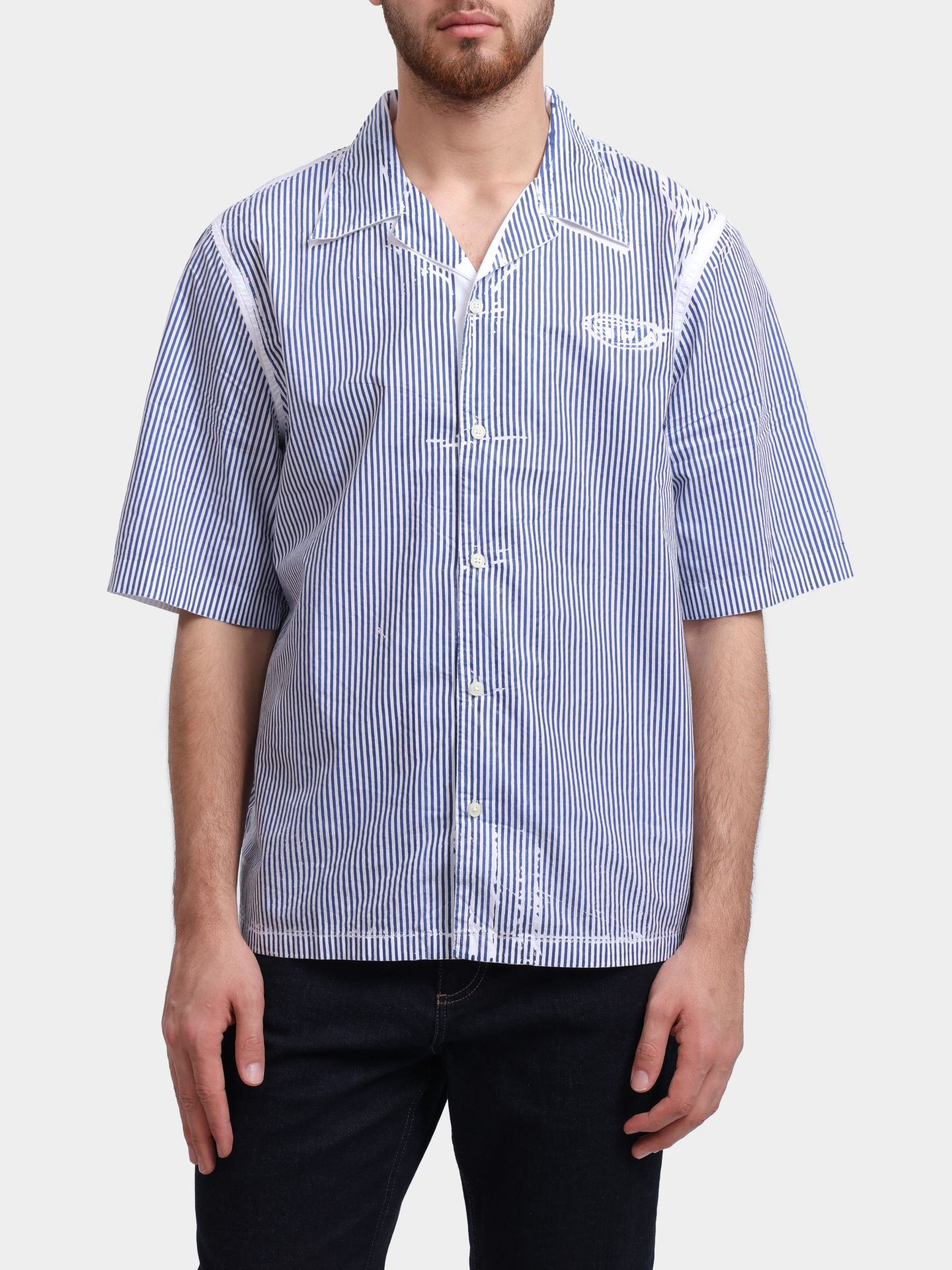 Рубашка Diesel A202090QMBZ8EK хлопковая мужская в полоску — купить в интернет-магазине Verdistore