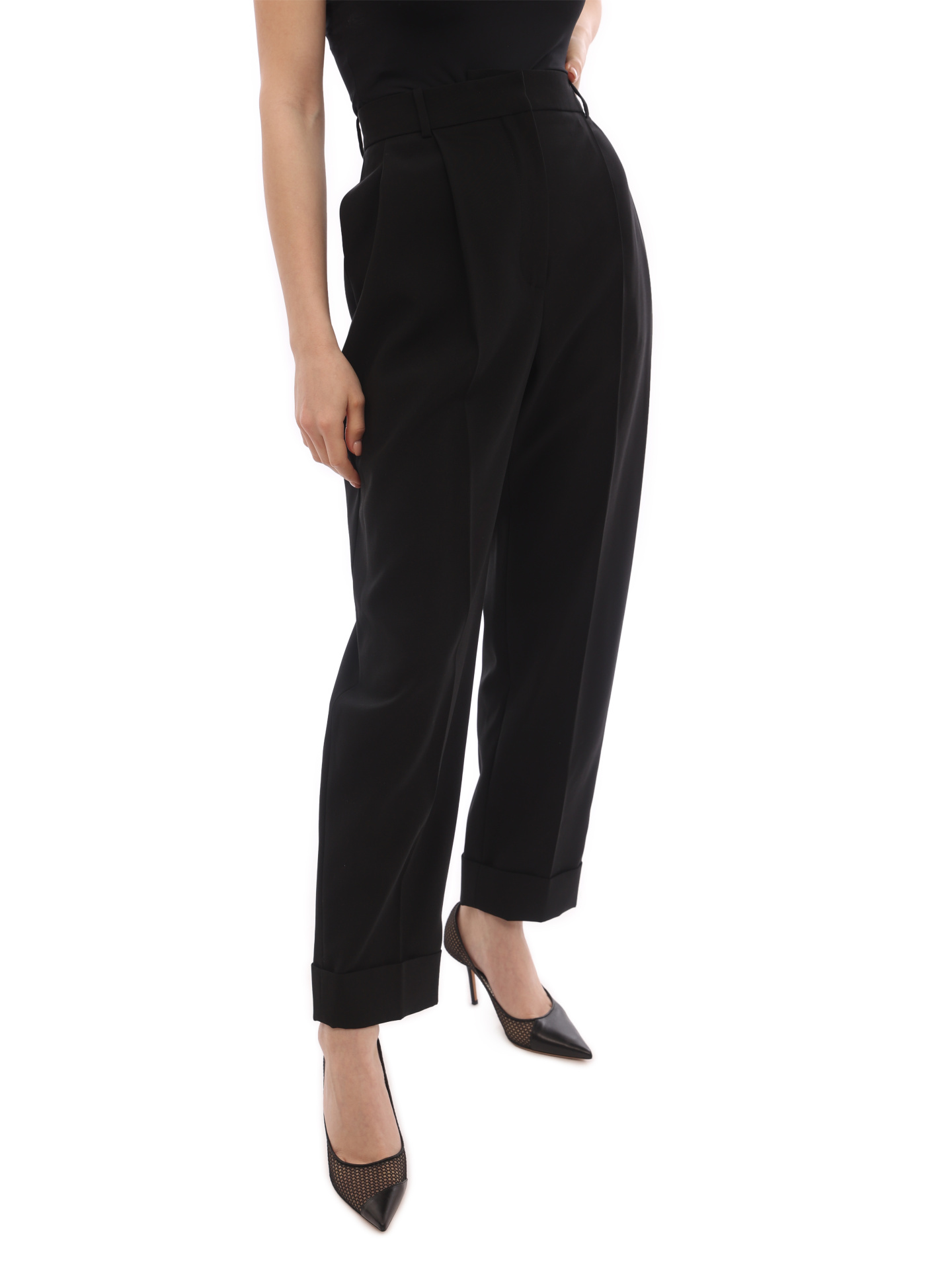 картинка Брюки Alexander McQueen 697352 QJACX 1000 черные женские с подворотами от магазина Verdistore