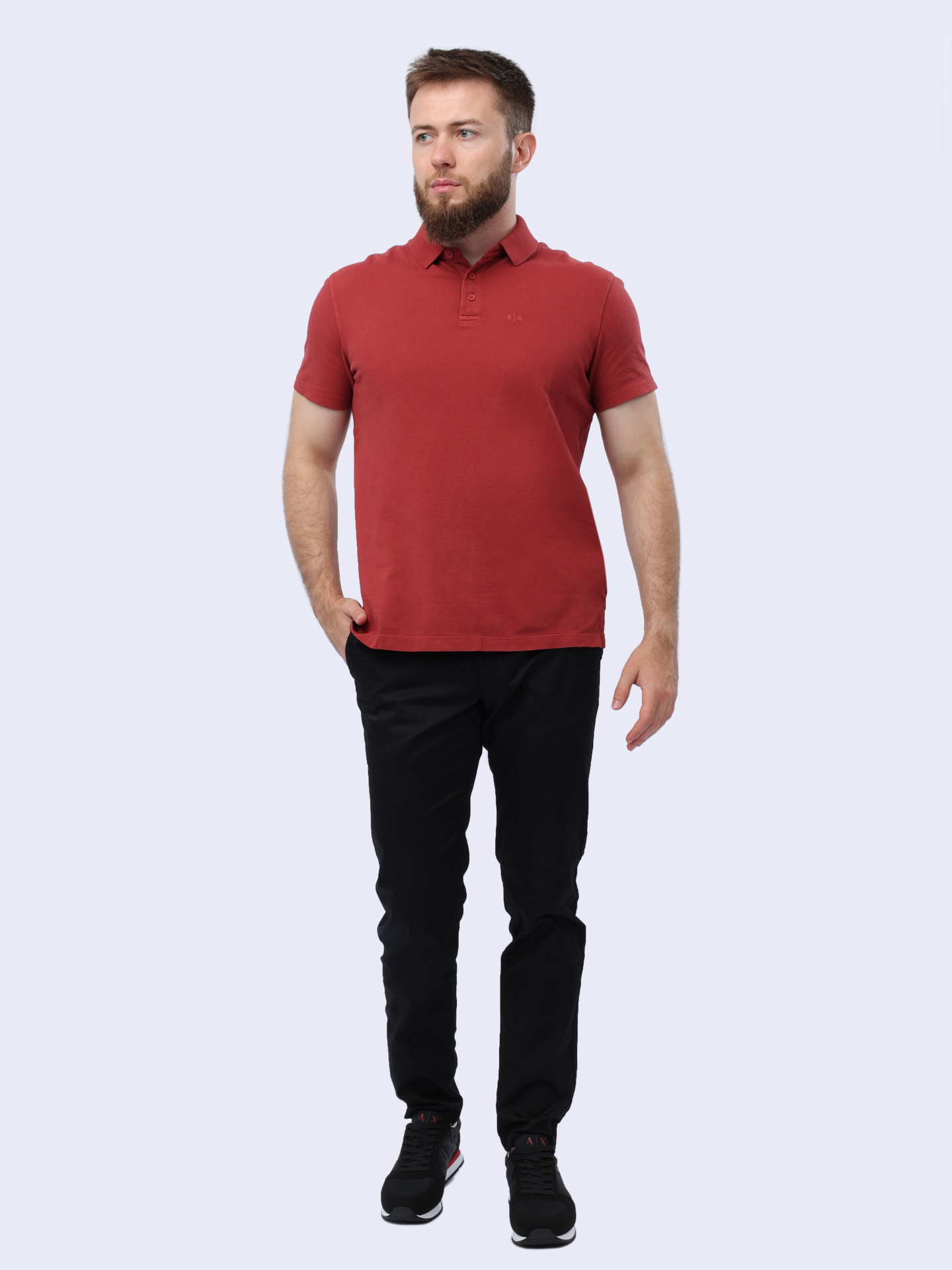 Поло Armani Exchange 3DZFAB ZJXUZ 14BM кирпичное мужское из хлопка — купить в интернет-магазине Verdistore