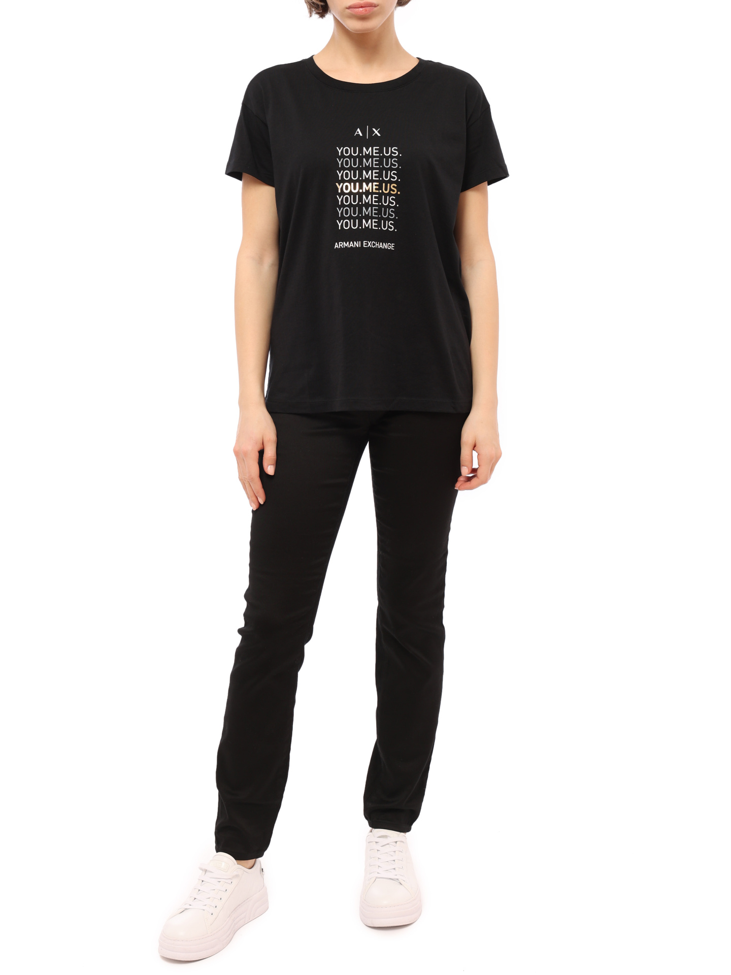 Футболка Armani Exchange 6LYT41 YJ6XZ 1200 черная женская с логотипом — купить в интернет-магазине Verdistore