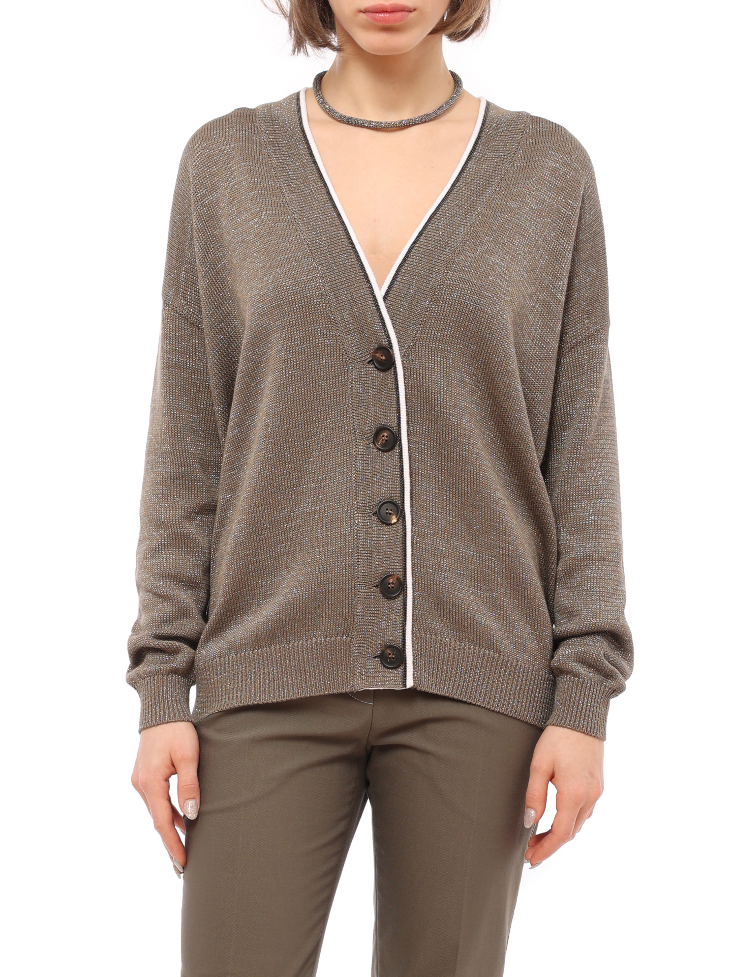 Кардиган Brunello Cucinelli M74767406 CE821 коричневый женский из хлопка — купить в интернет-магазине Verdistore