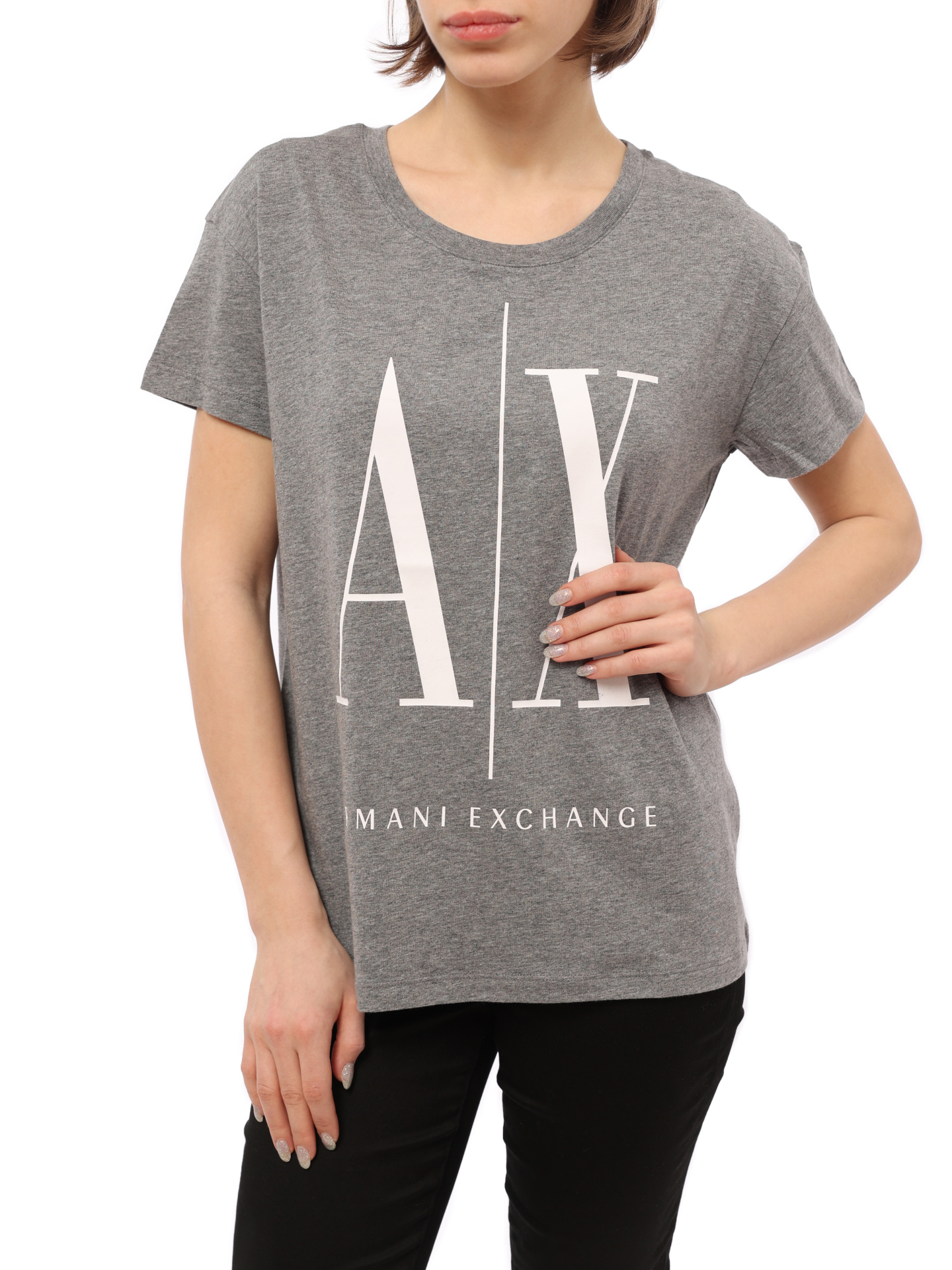 Футболка Armani Exchange 8NYTCX YJG3Z 3930 серая женская с логотипом — купить в интернет-магазине Verdistore