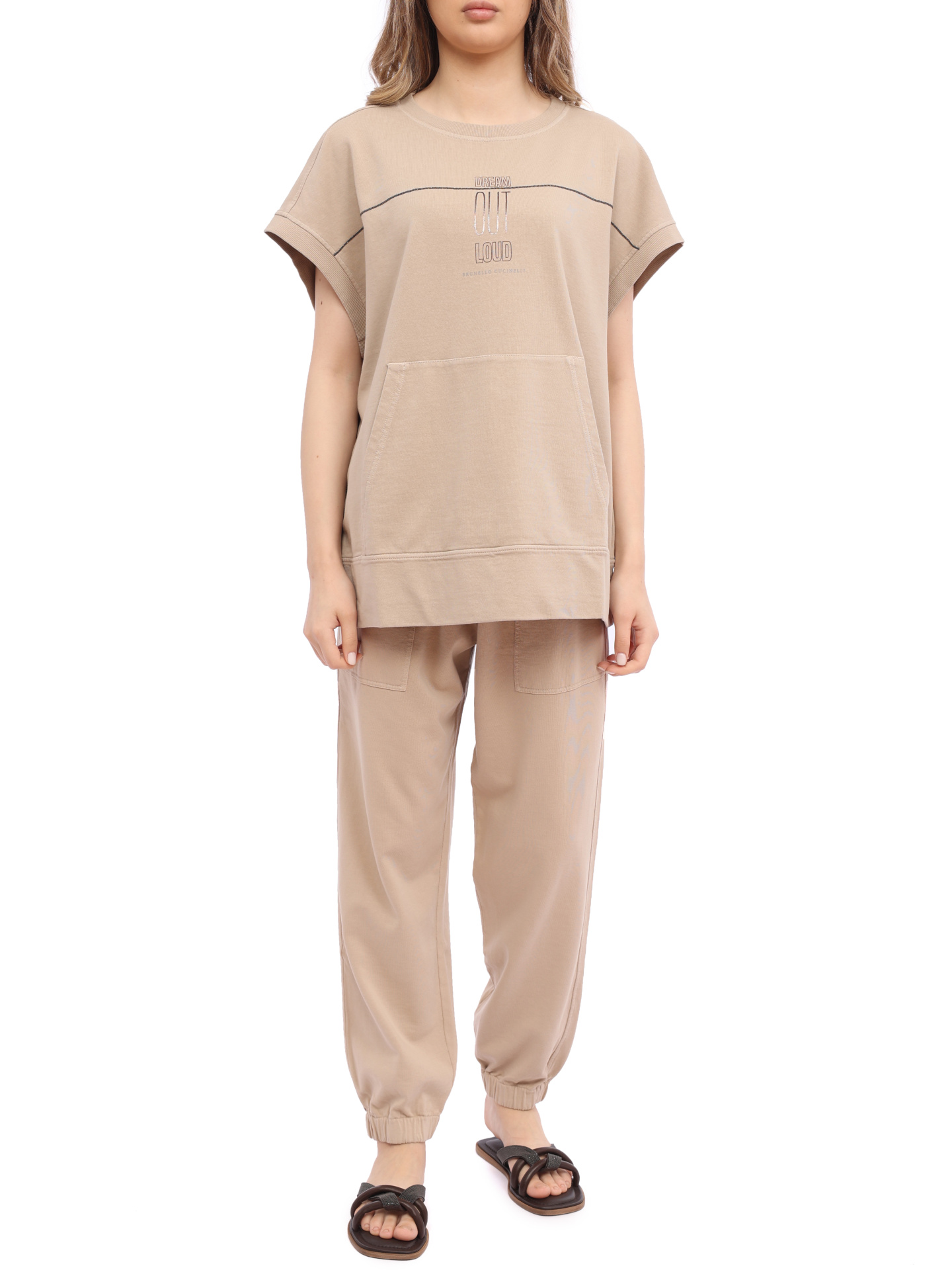 Брюки Brunello Cucinelli MD869B1067 C8695 бежевые женские из хлопка — купить в интернет-магазине Verdistore