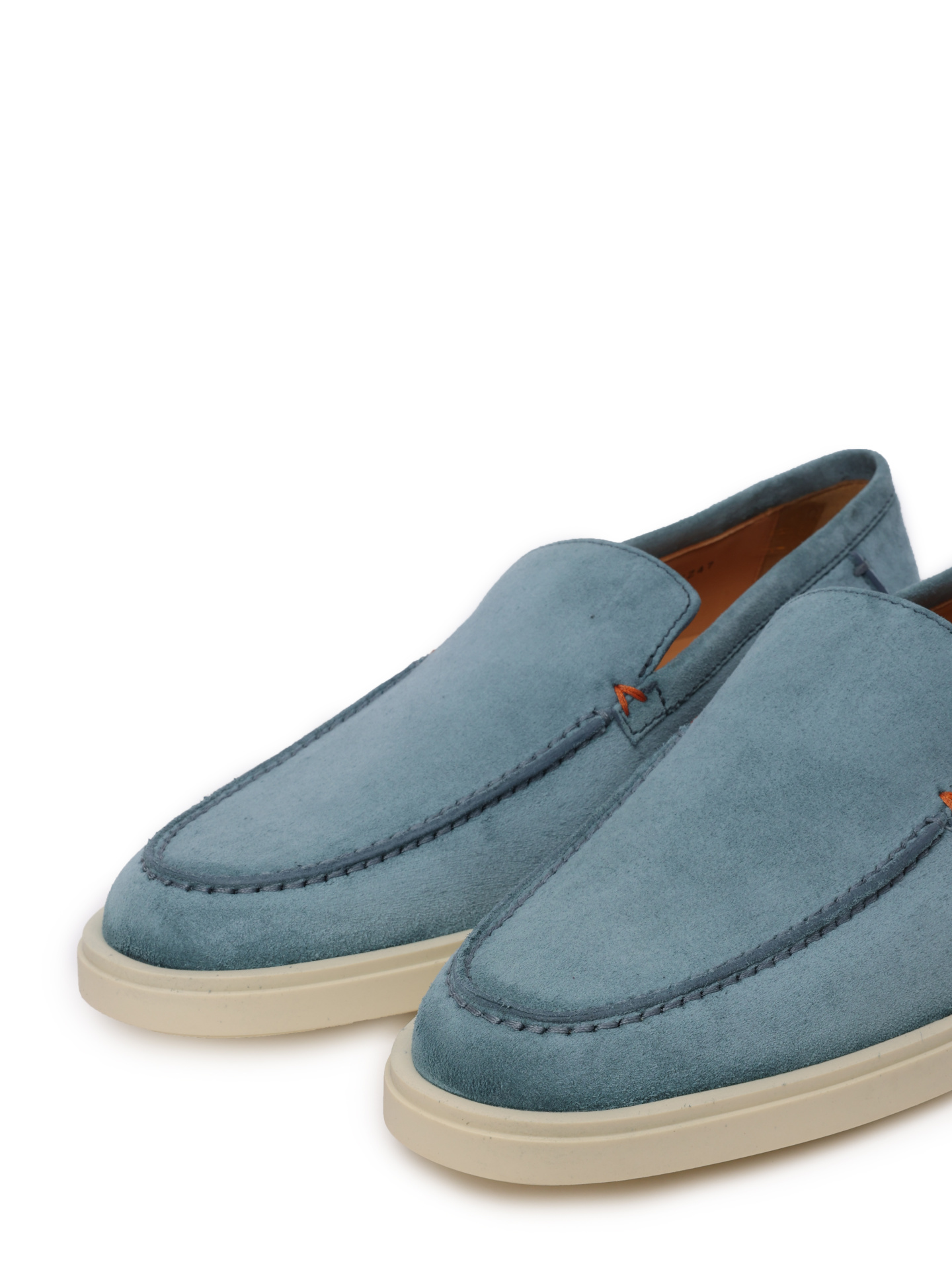 Лоферы замшевые голубые на изогнутой белой подошве — купить в интернет-магазине Verdistore