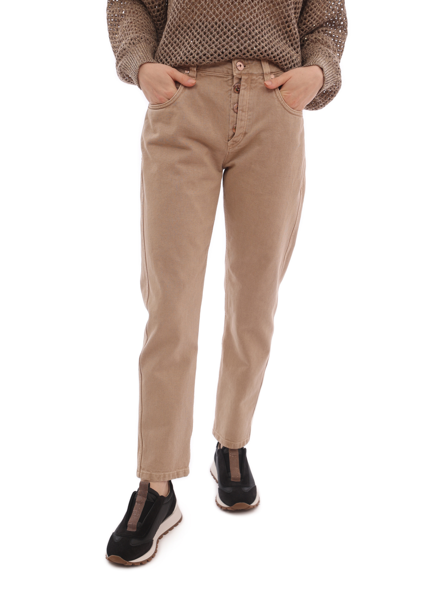 Джинсы Brunello Cucinelli MB030P5715 C8617 бежевые женские на пуговицах — купить в интернет-магазине Verdistore