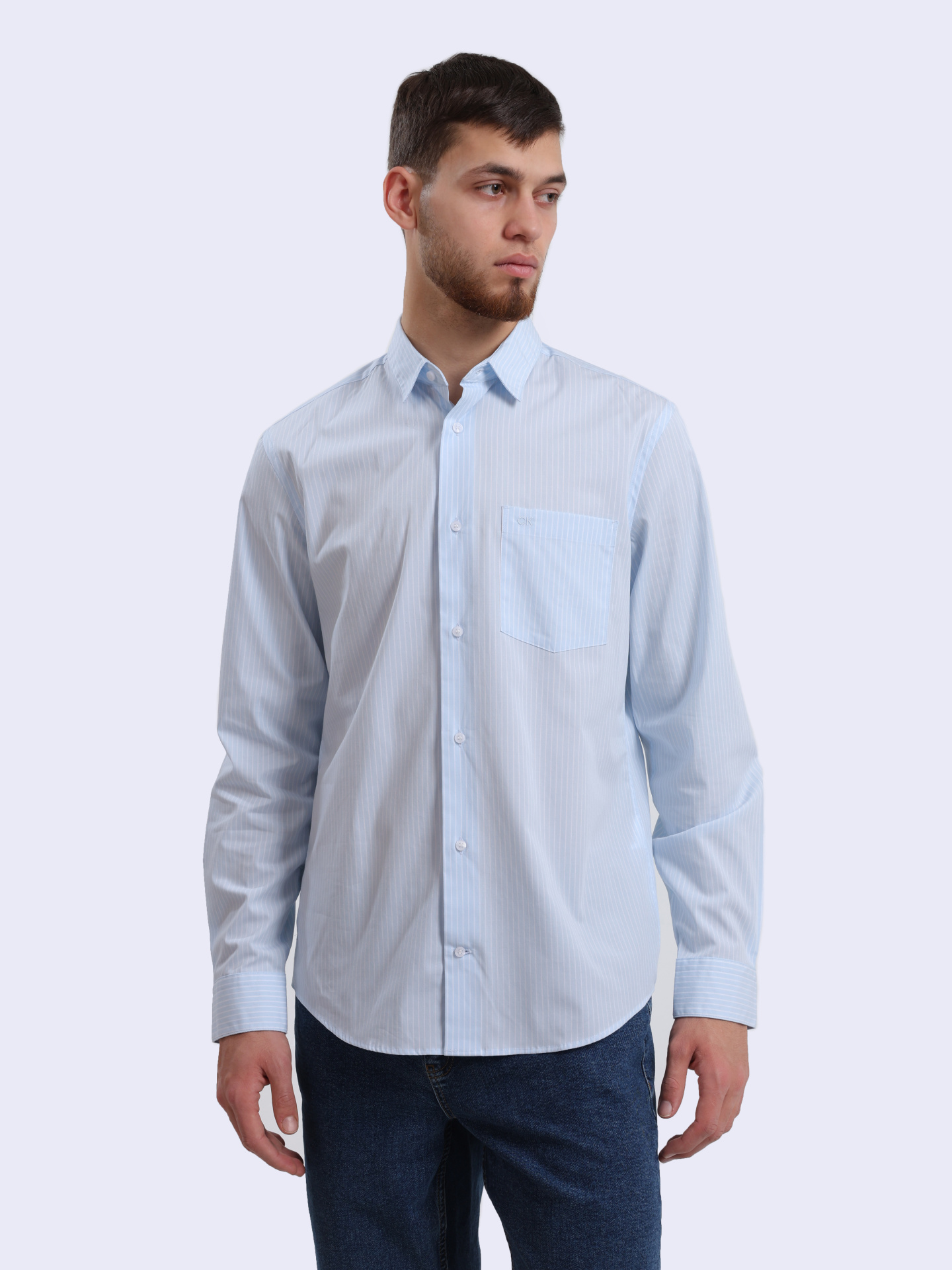 Рубашка Calvin Klein K10K113491 C1S голубая мужская в полоску — купить в интернет-магазине Verdistore