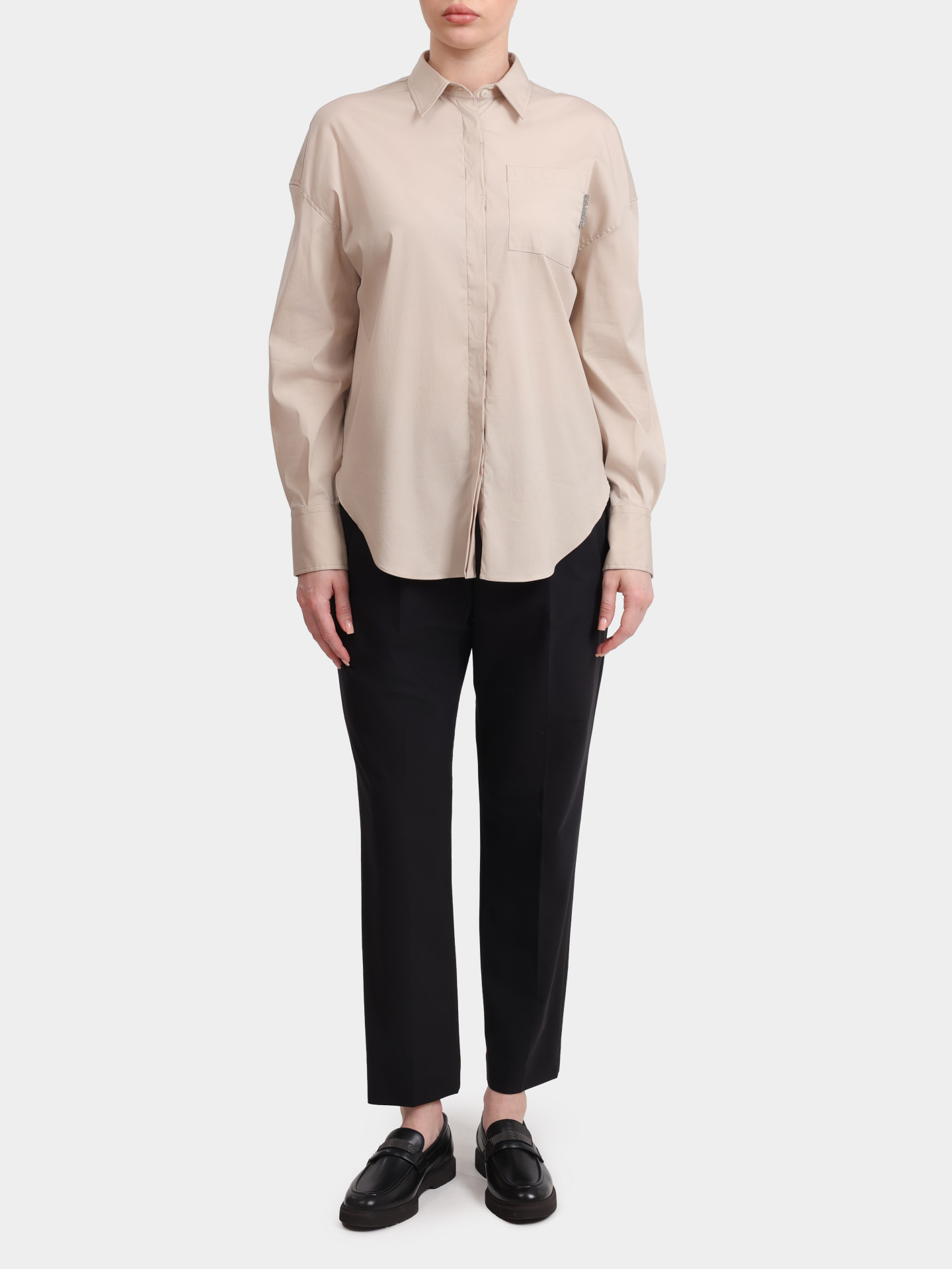 Блузка Brunello Cucinelli M0091MF116 C7498 песочная женская из хлопка — купить в интернет-магазине Verdistore