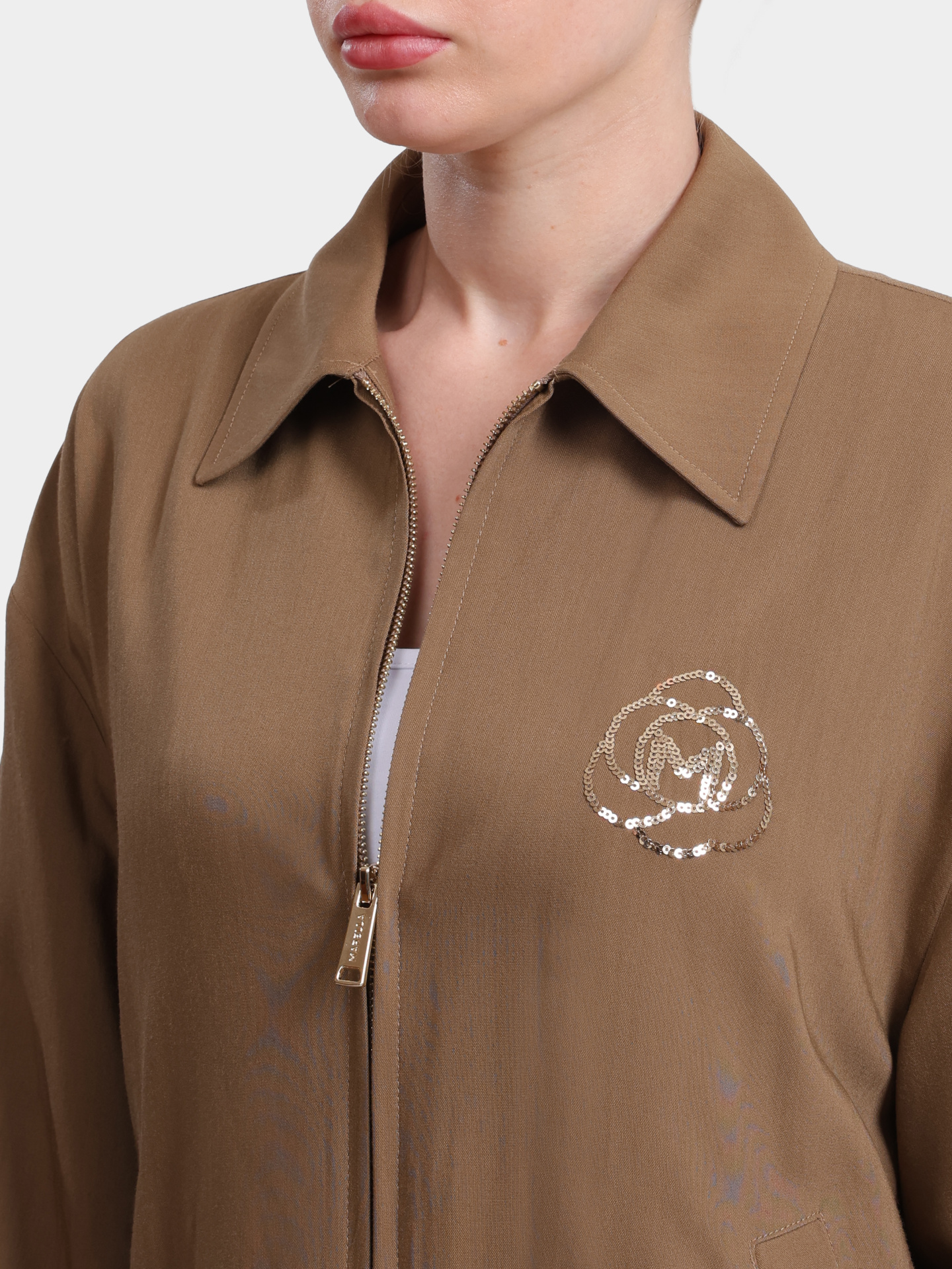 Куртка Marella Sport TEULADA 001 коричневая женская с цветком из пайеток — купить в интернет-магазине Verdistore