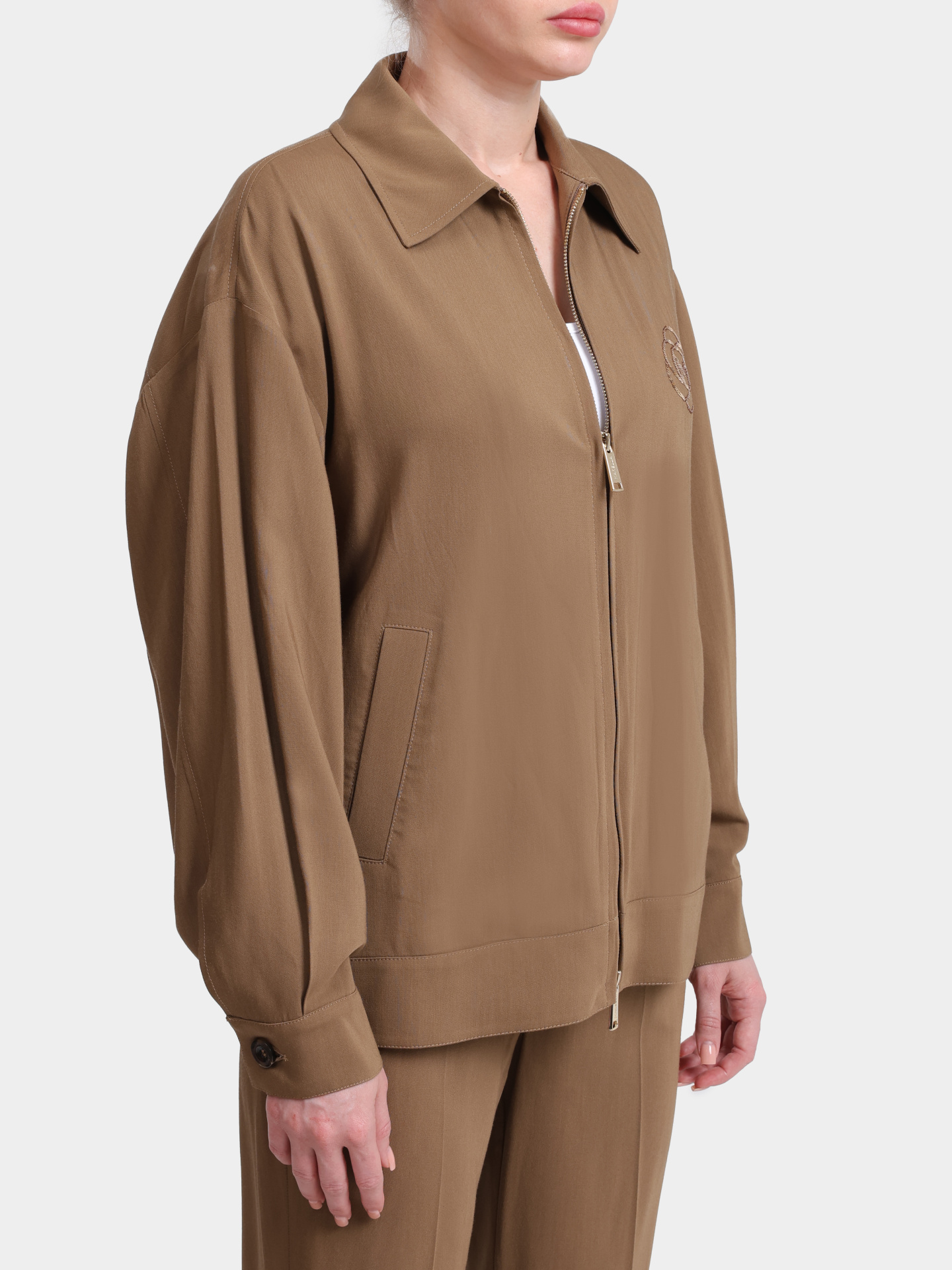 Куртка Marella Sport TEULADA 001 коричневая женская с цветком из пайеток — купить в интернет-магазине Verdistore