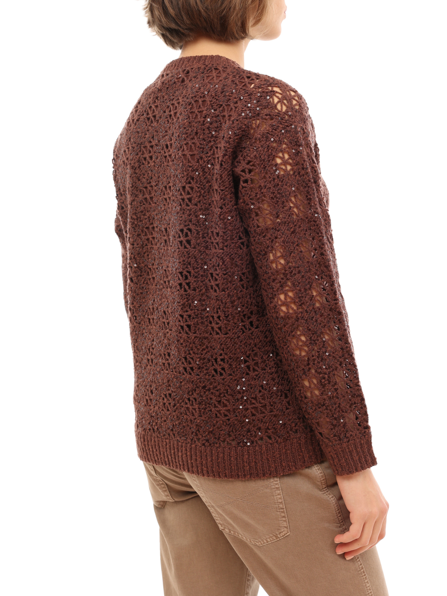 Джемпер Brunello Cucinelli M3PR00200 коричневый женский с пайетками — купить в интернет-магазине Verdistore