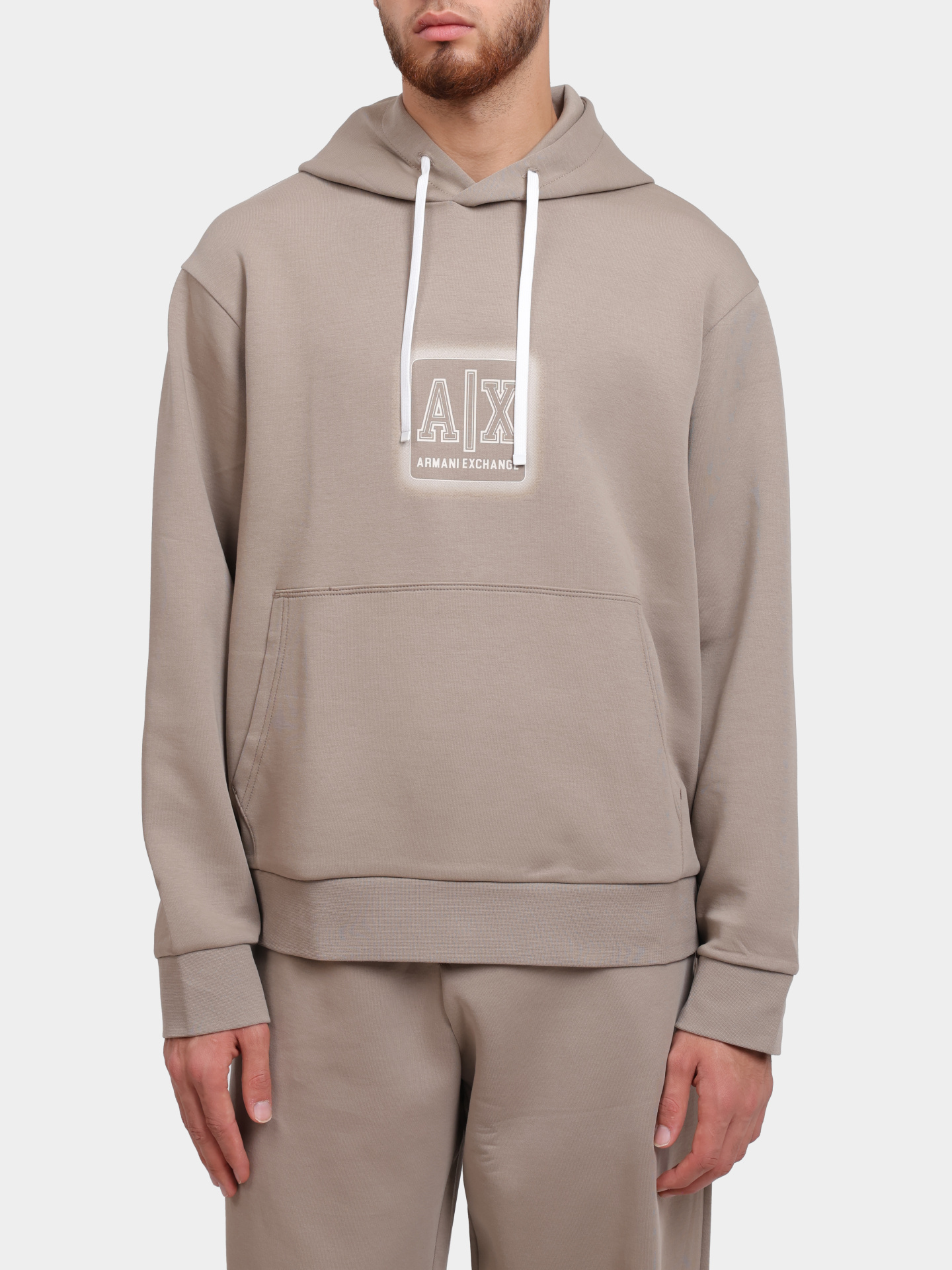 Худи Armani Exchange XM000482 AF10818 U6167 бежевое мужское с логотипом — купить в интернет-магазине Verdistore