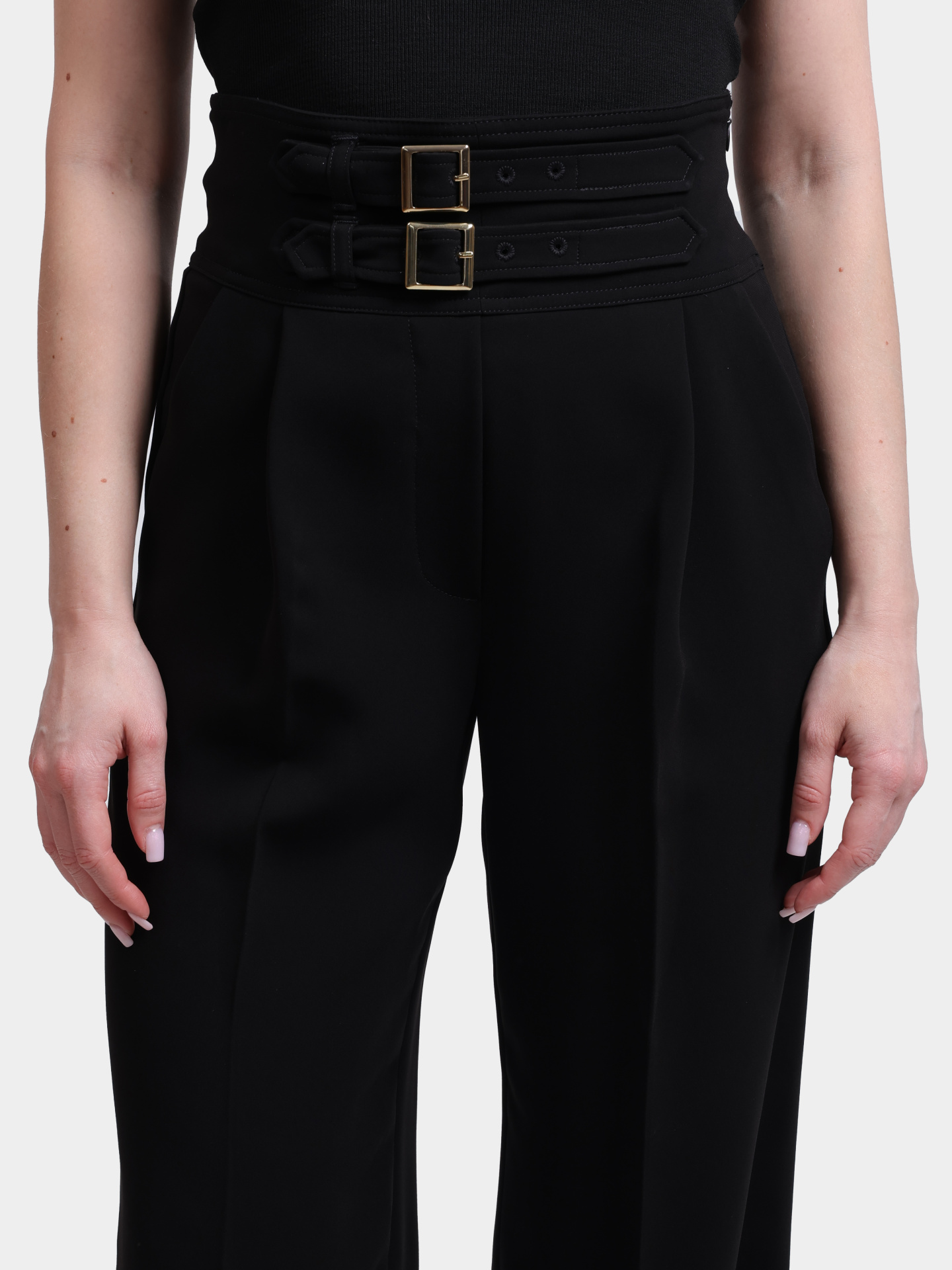 Брюки Marella MLLACERBO 004 черные женские прямого кроя с декоративными ремешками на поясе — купить в интернет-магазине Verdistore