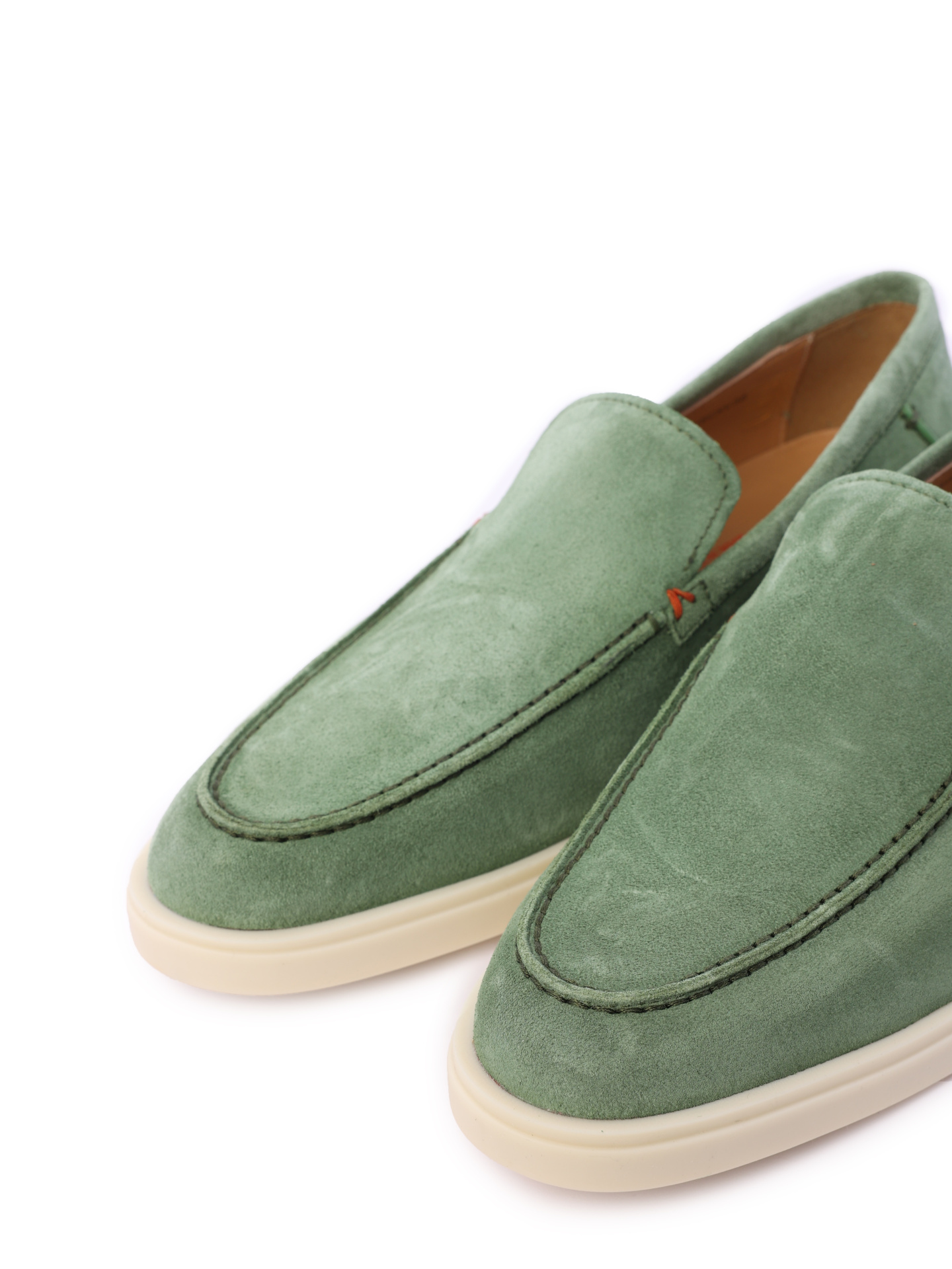 Лоферы светло-зеленые замшевые на белой подошве  — купить в интернет-магазине Verdistore