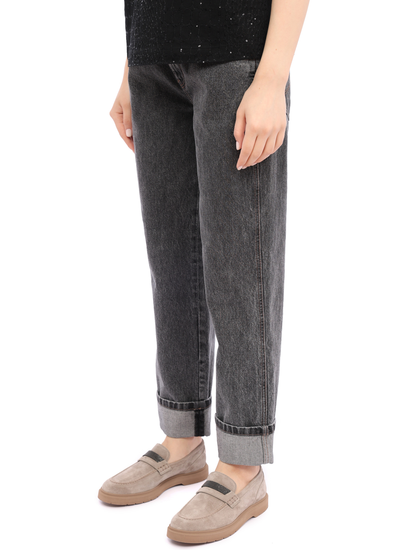 Джинсы Brunello Cucinelli MA095B1047 C7809 темно-серые женские с подворотами — купить в интернет-магазине Verdistore