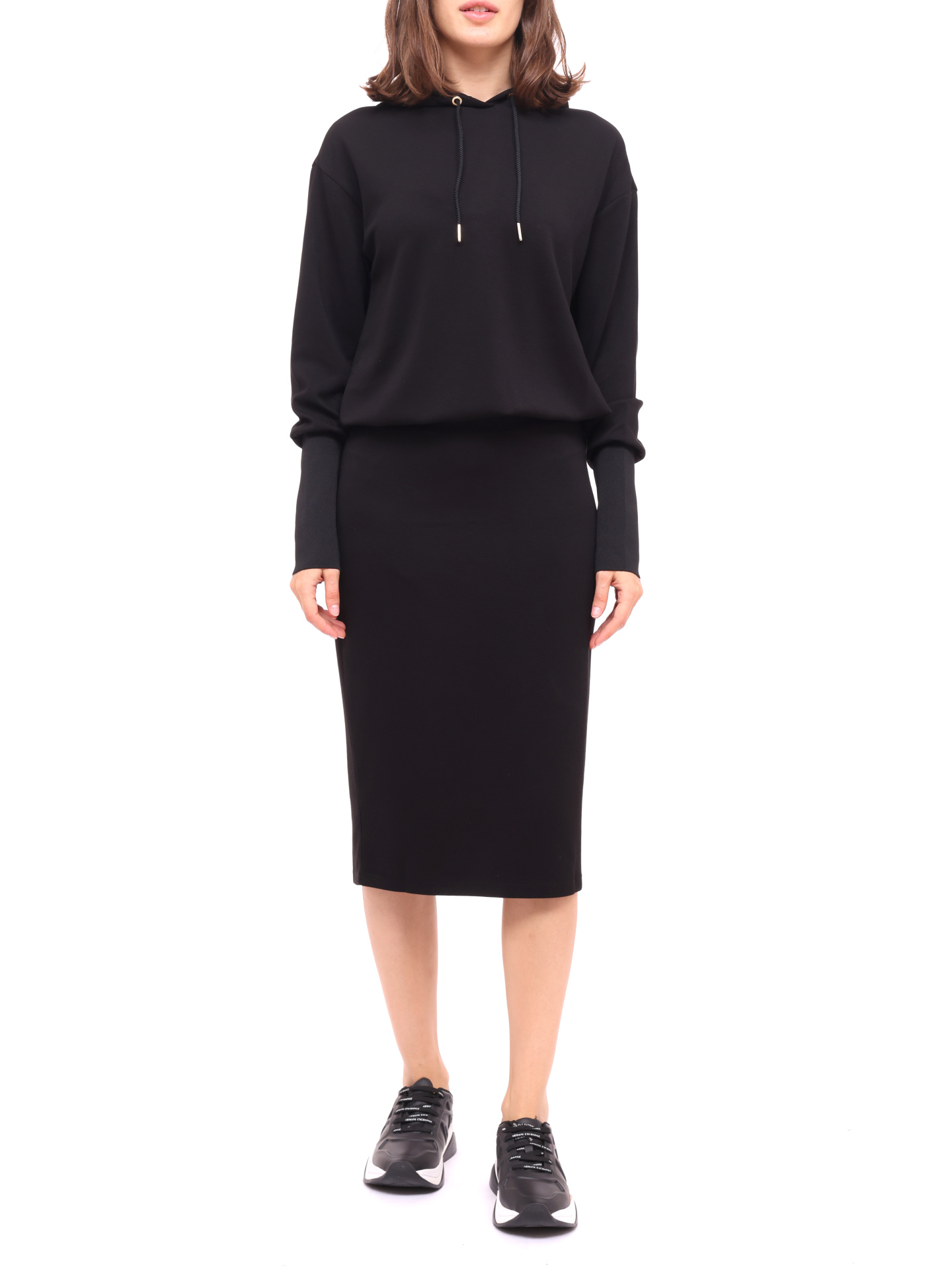 Платье Armani Exchange 6KYAAB YJ7RZ 1200 черное женское с капюшоном — купить в интернет-магазине Verdistore
