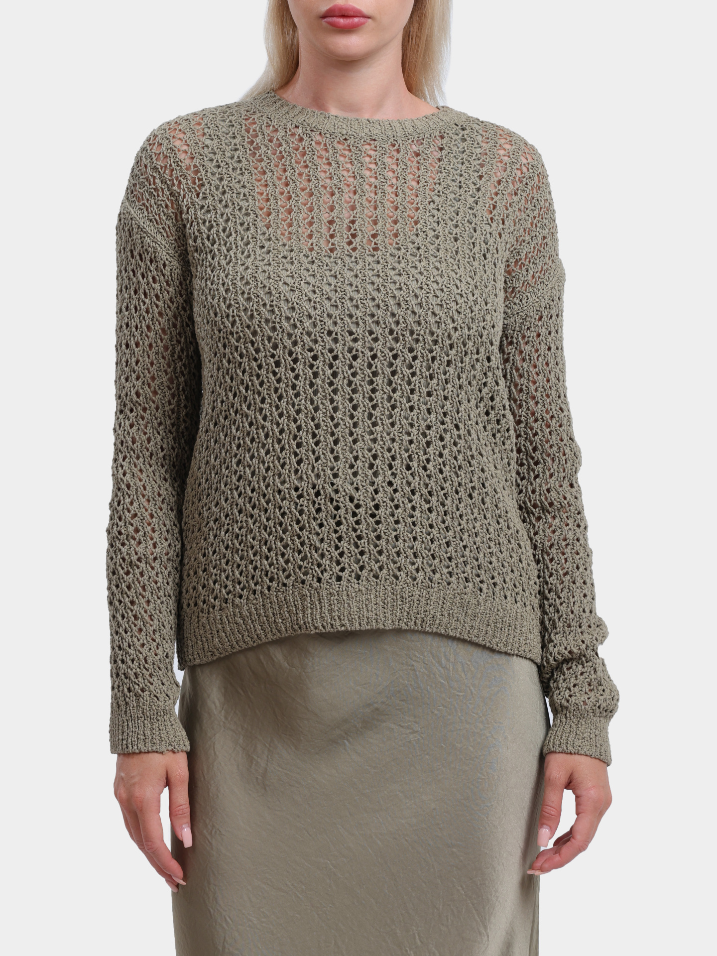 Свитер MARELLA RIVA 004 оливковый женский из хлопка — купить в интернет-магазине Verdistore