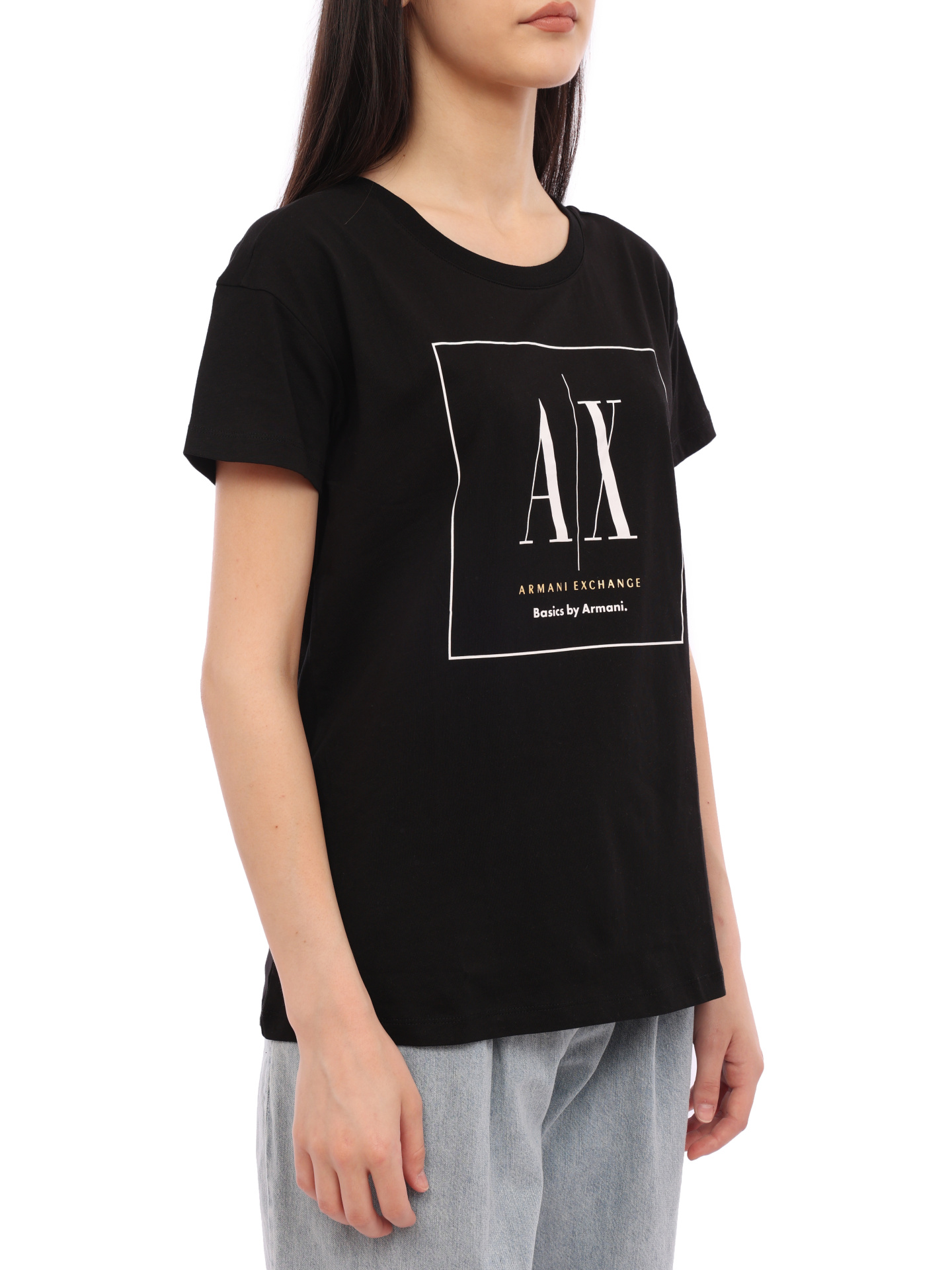 Футболка Armani Exchange 3RYTFL YJ3RZ 1200 черная женская с логотипом — купить в интернет-магазине Verdistore