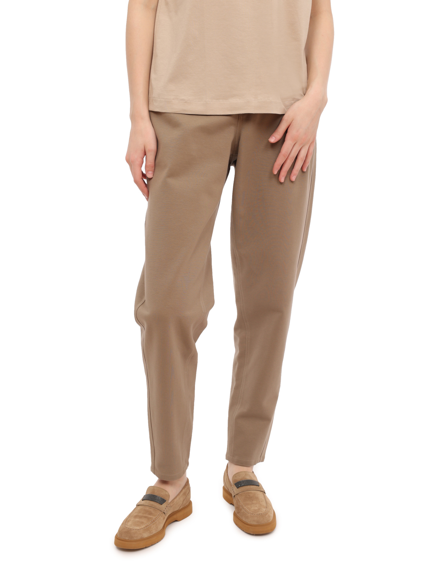 Брюки Brunello Cucinelli M0R24B1025 C8909 бежевые женские из хлопка — купить в интернет-магазине Verdistore