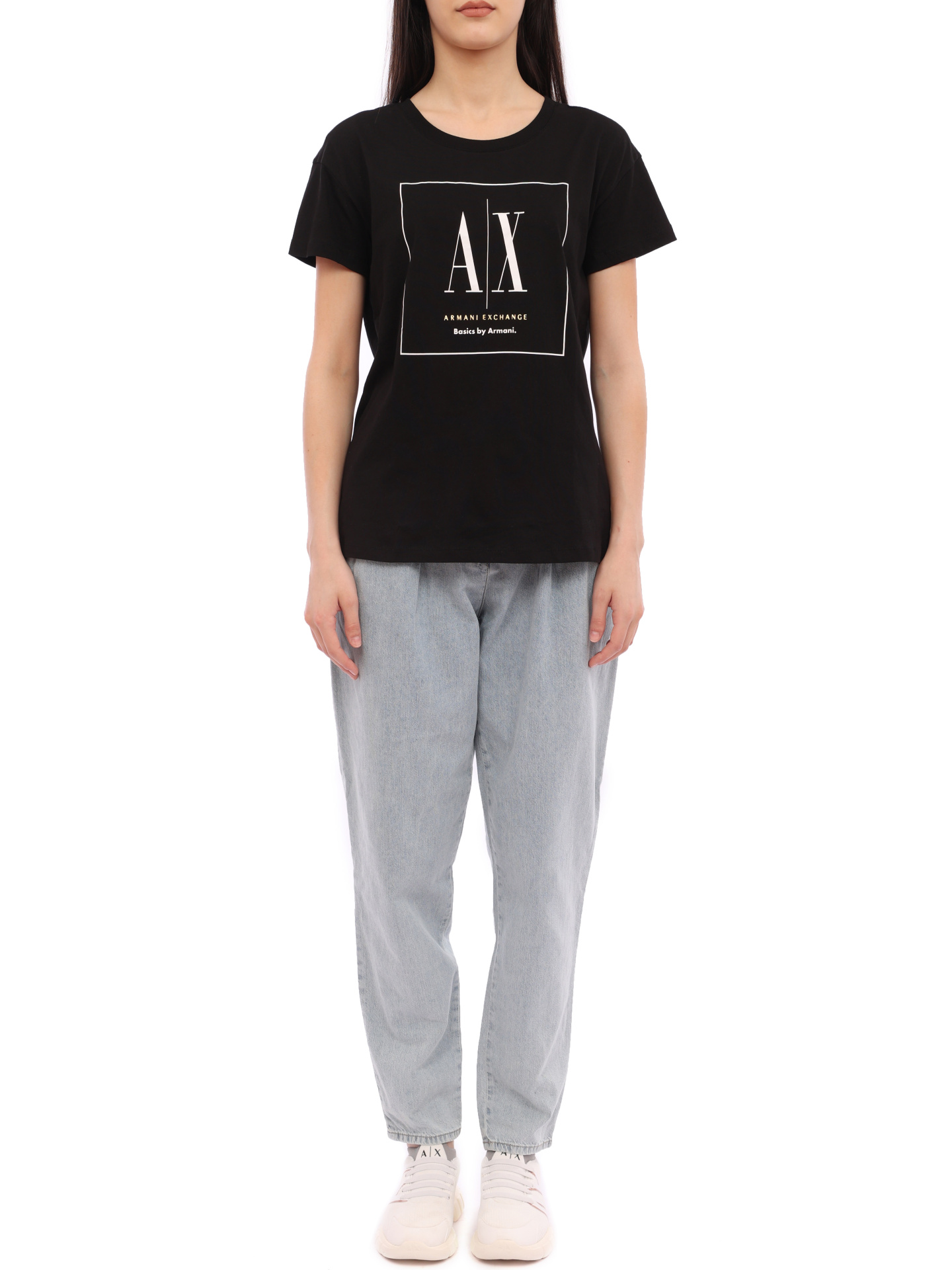 Футболка Armani Exchange 3RYTFL YJ3RZ 1200 черная женская с логотипом — купить в интернет-магазине Verdistore