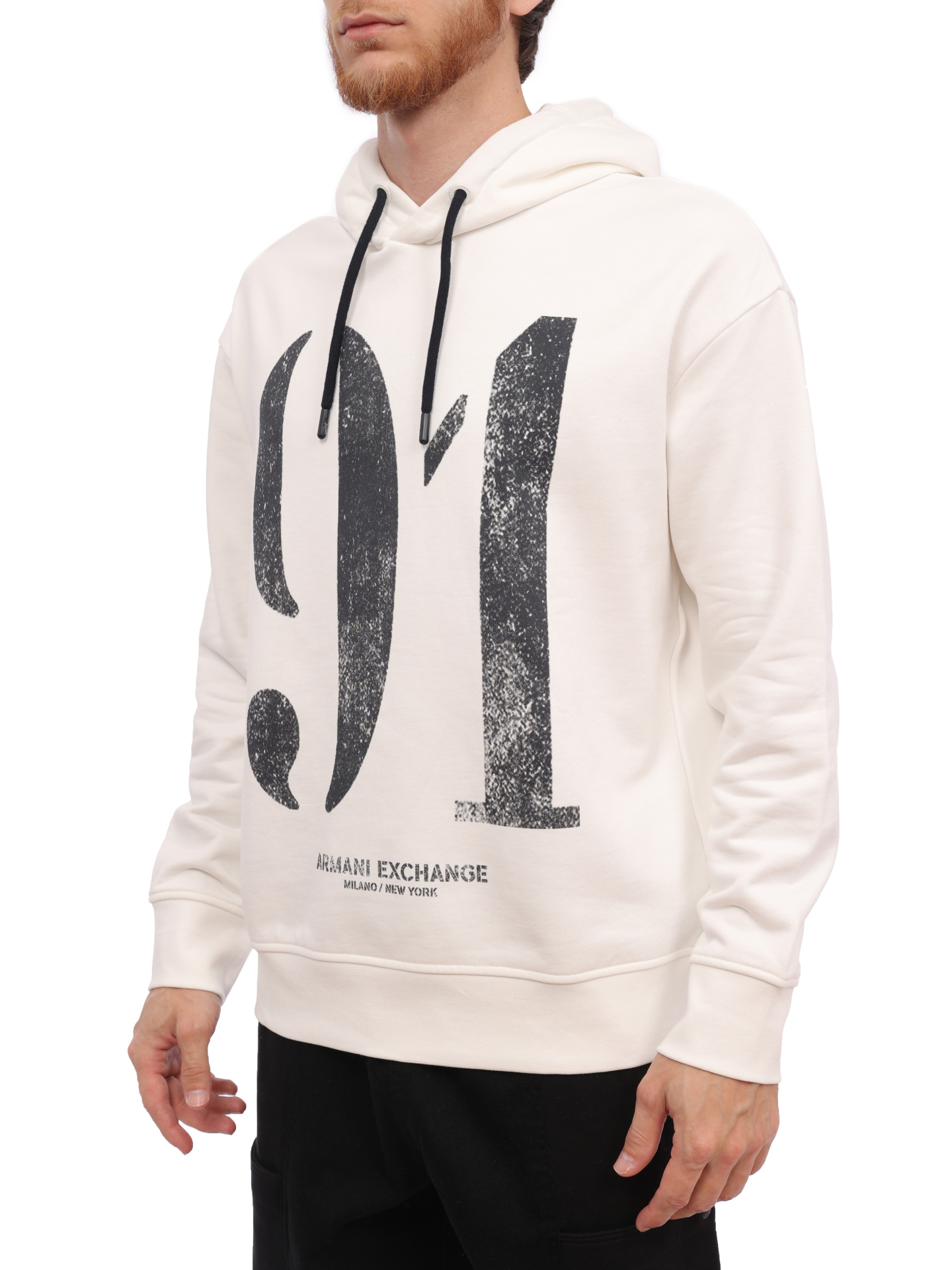 Худи Armani Exchange 6RZM01 ZJ4XZ 1116 белое мужское из хлопка — купить в интернет-магазине Verdistore