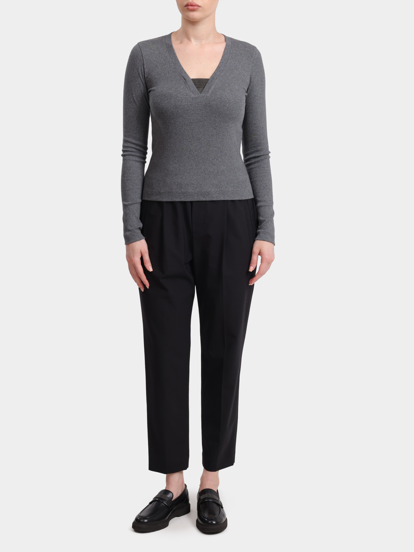 Топ Brunello Cucinelli M0TC8EL682 CV563 серый женский с длинным рукавом — купить в интернет-магазине Verdistore