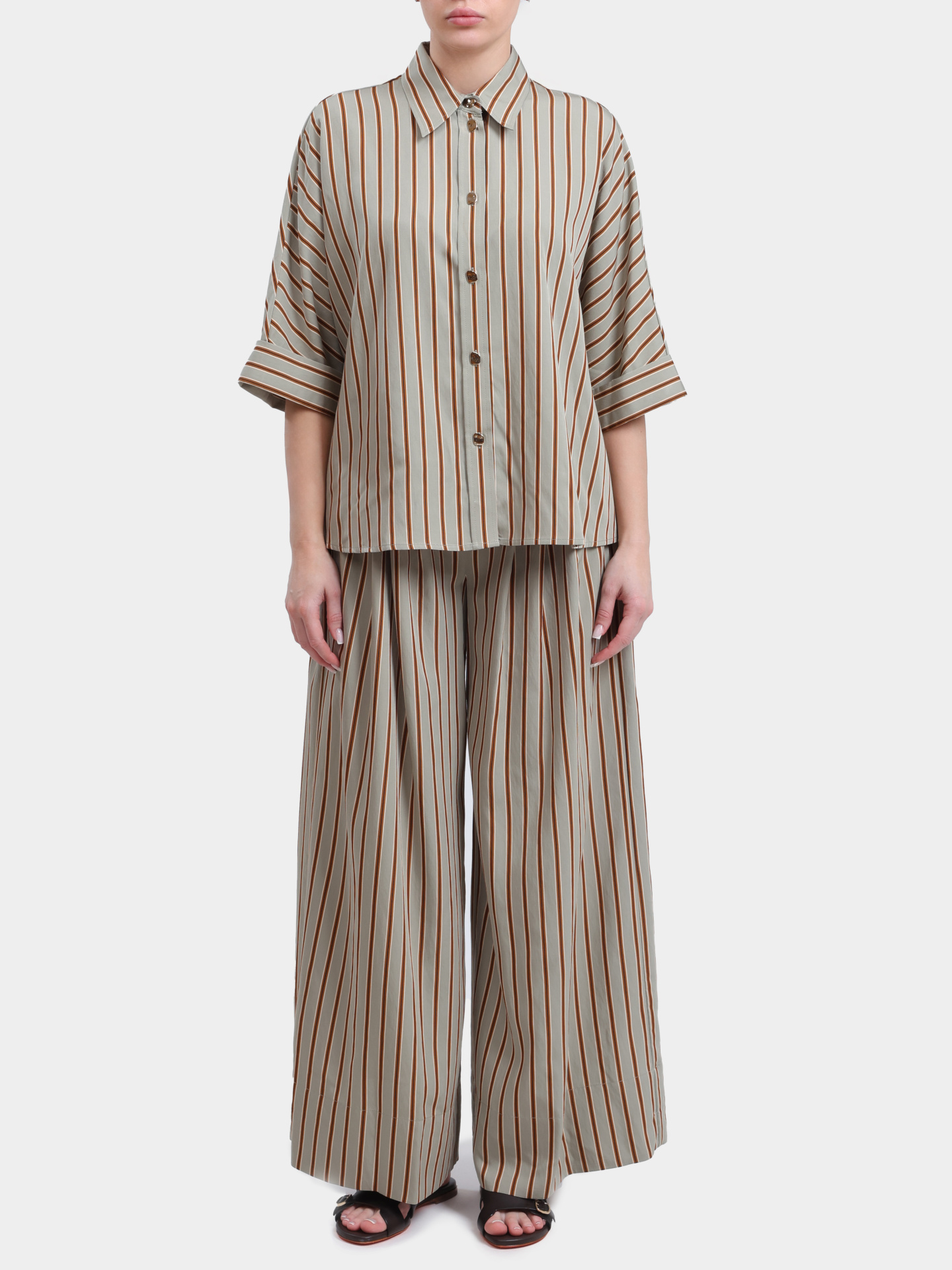 Рубашка Liu-Jo BLACK LABEL CA6351 T553A P9641 зеленая женская с принтом полос — купить в интернет-магазине Verdistore