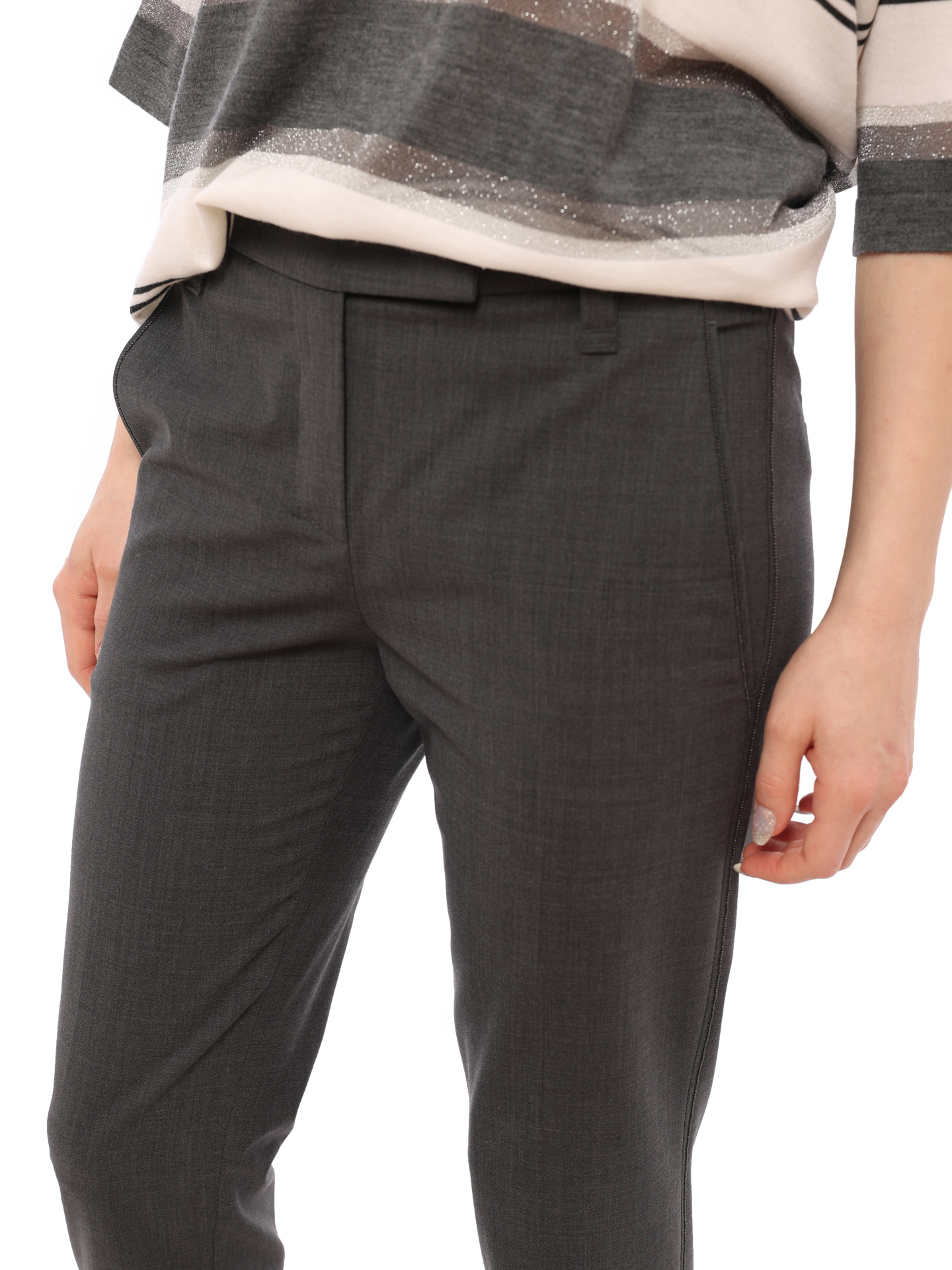 Брюки Brunello Cucinelli M0W07P6253 серые женские из шерсти — купить в интернет-магазине Verdistore
