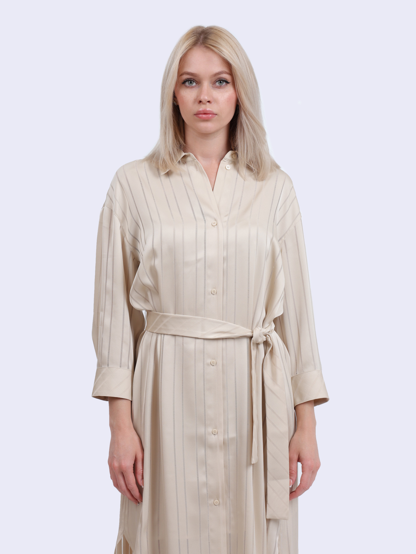 Платье Armani Exchange XW000484 AF12744 F1030 бежевое женское в полоску — купить в интернет-магазине Verdistore