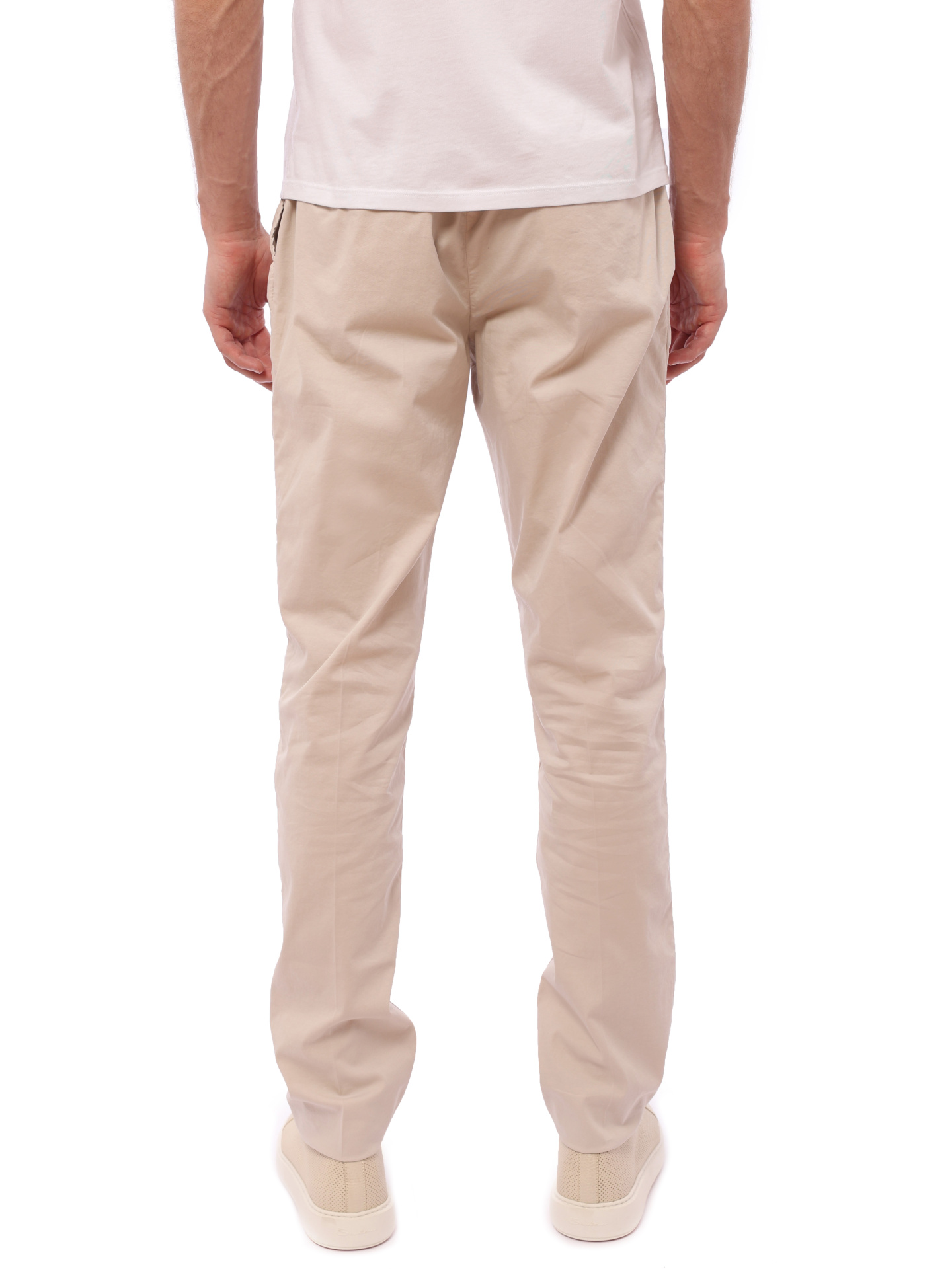 Брюки бежевые хлопковые зауженные с поясом на кулиске — купить в интернет-магазине Verdistore