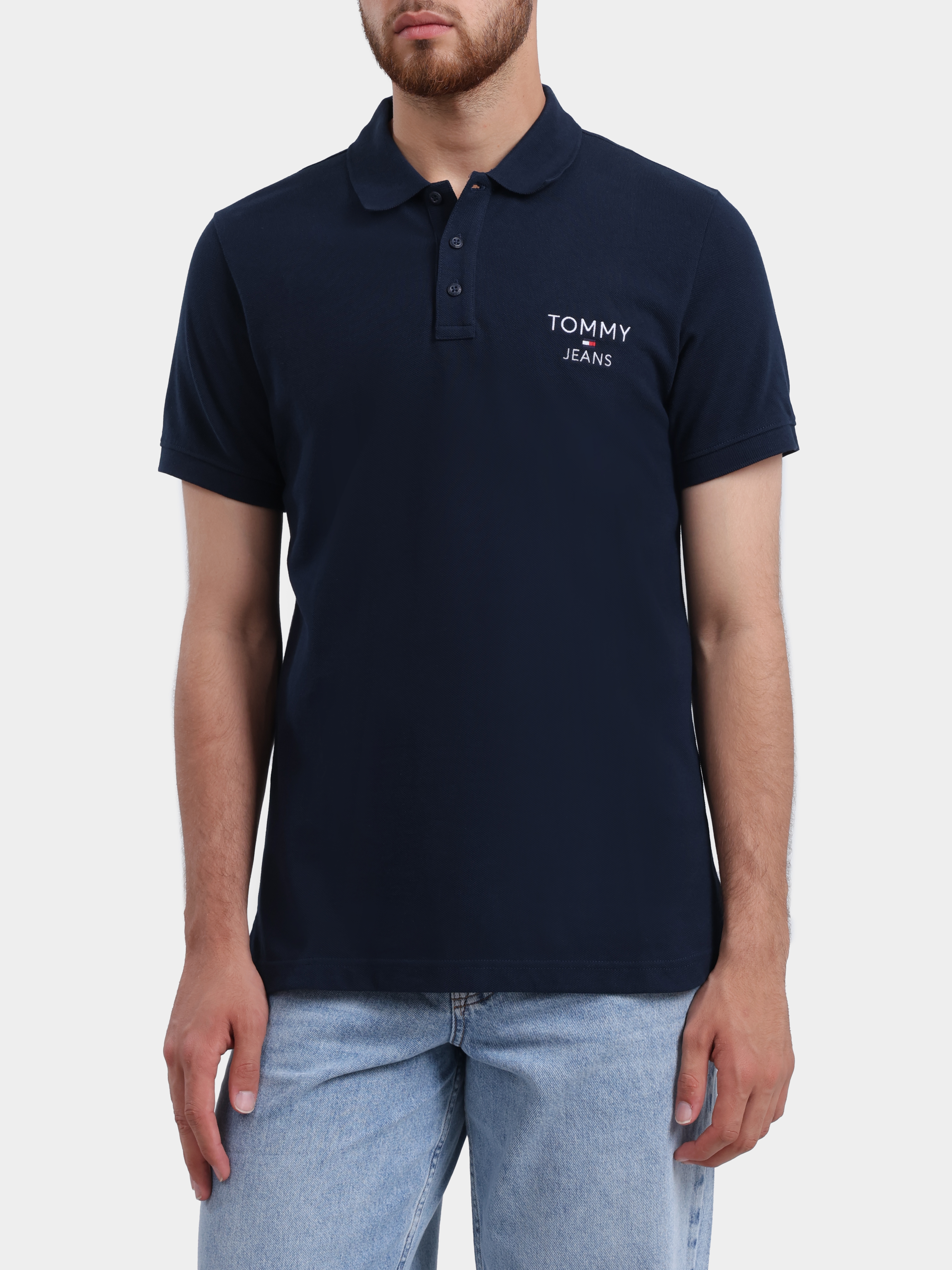 Поло Tommy Jeans DM0DM18927 C1G темно-синее мужское с логотипом — купить в интернет-магазине Verdistore