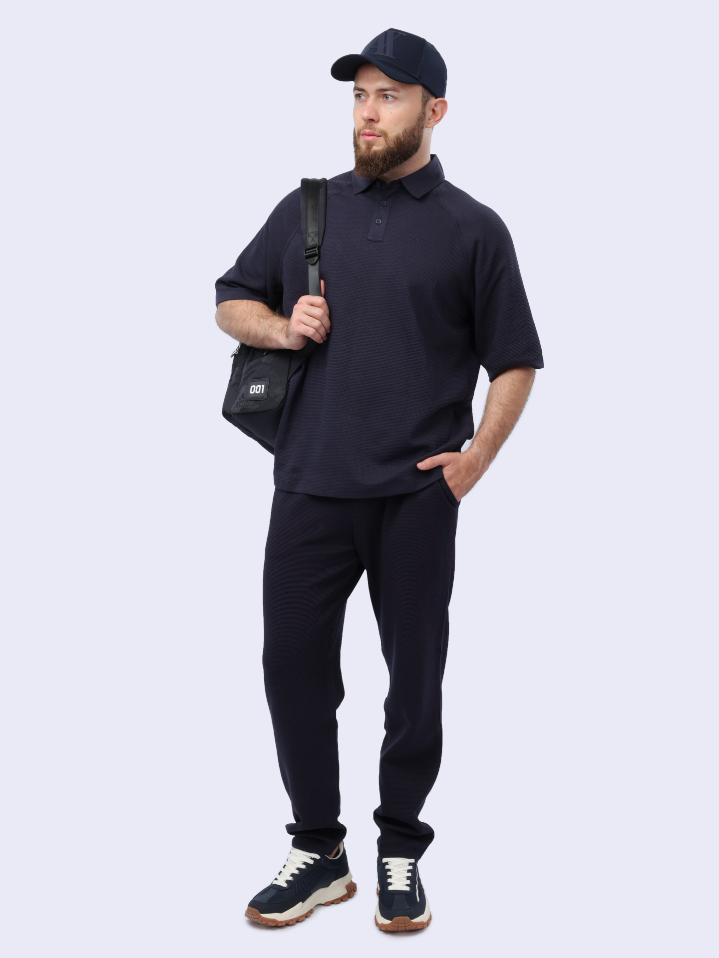 Поло Armani Exchange 3DZFHA ZJXPZ 15CX темно-синее мужское из текстурной ткани — купить в интернет-магазине Verdistore