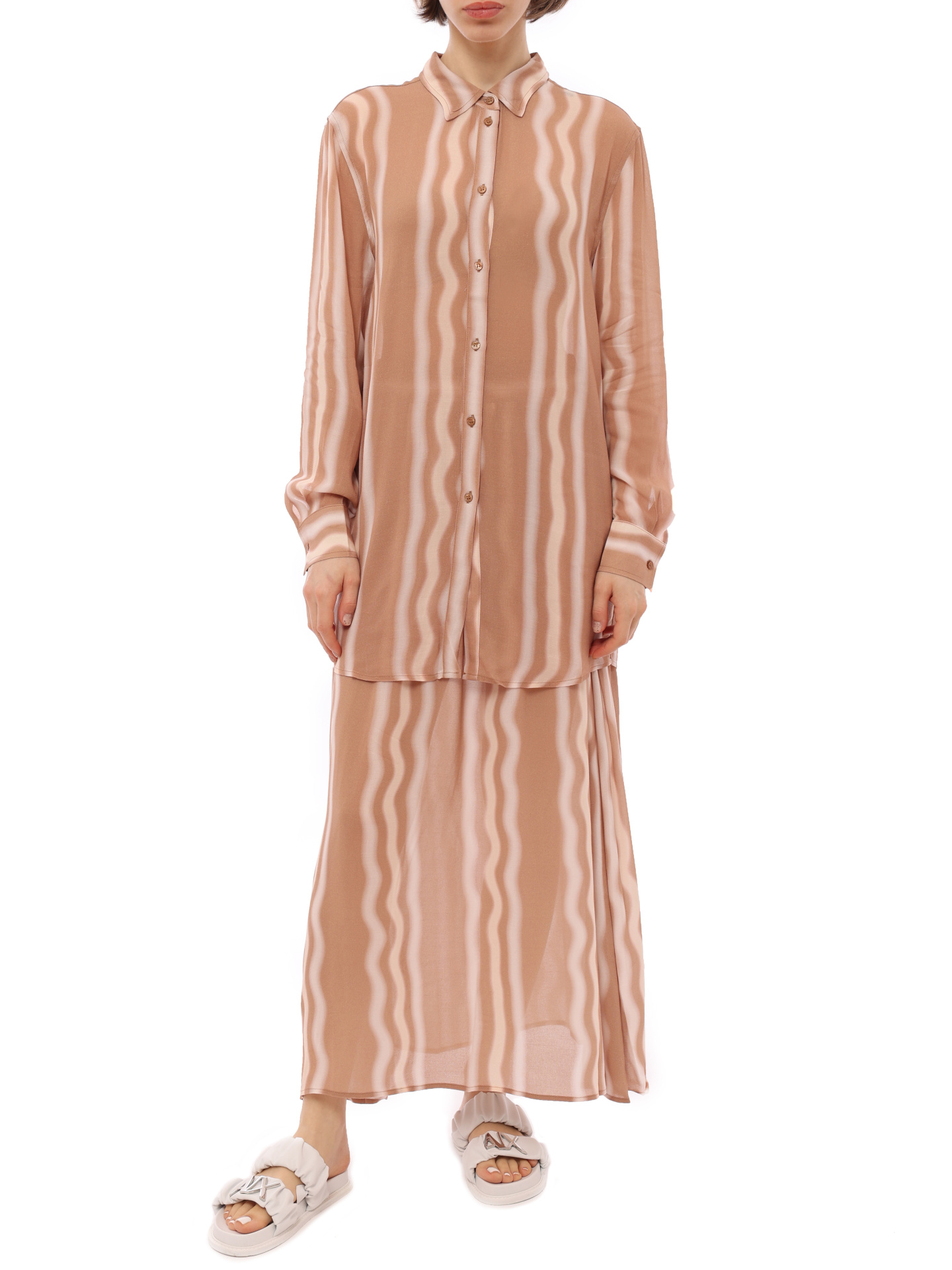 Рубашка Armani Exchange 3RYC20 YN3LZ 2970 бежевая женская в полоску — купить в интернет-магазине Verdistore