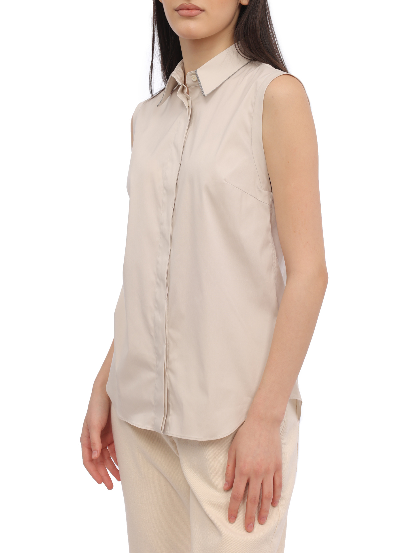 Рубашка Brunello Cucinelli M0091MA616 C9443 бежевая женская из хлопка — купить в интернет-магазине Verdistore