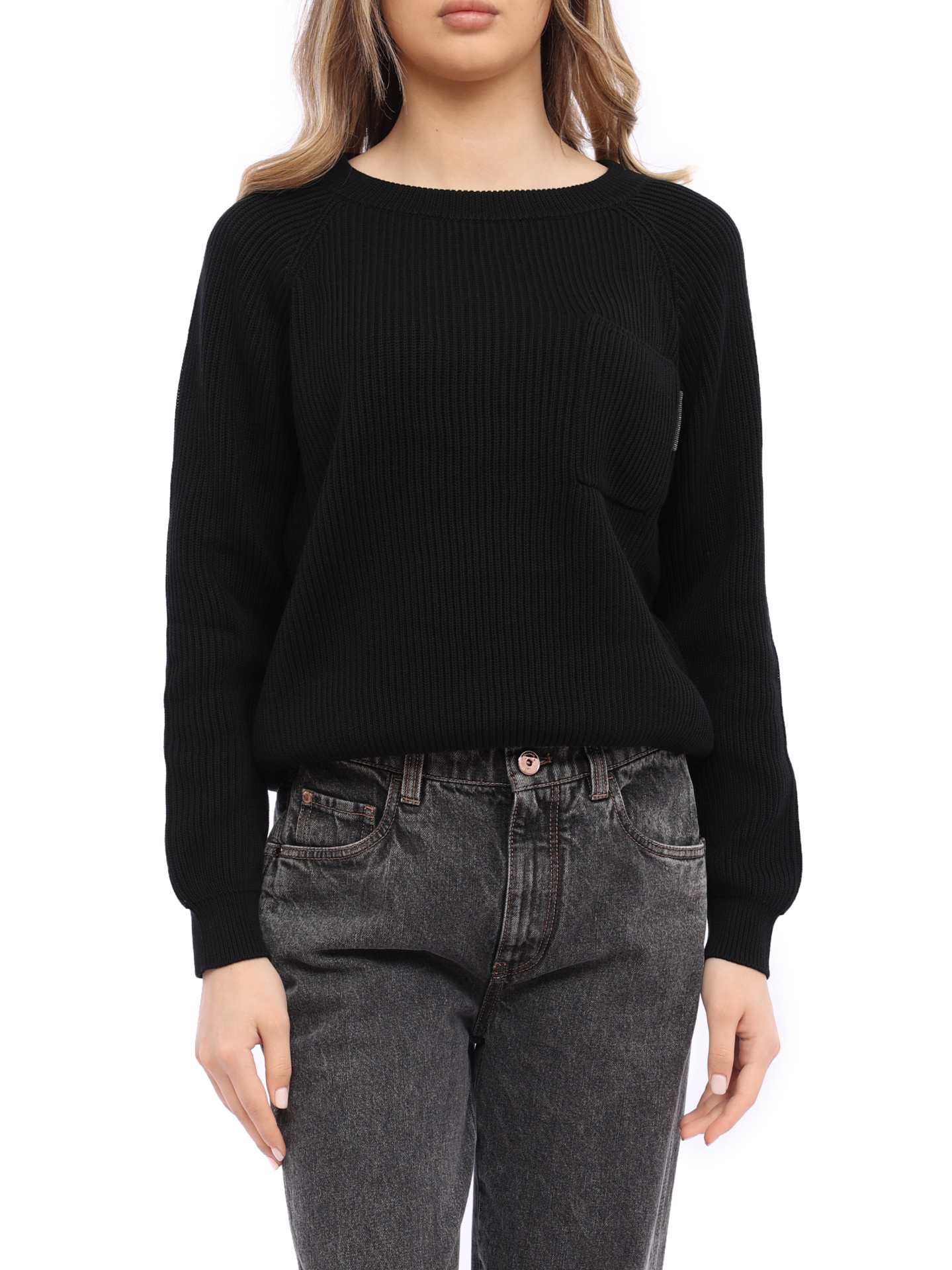 Джемпер Brunello Cucinelli M1900B1040 черный женский из хлопка — купить в интернет-магазине Verdistore