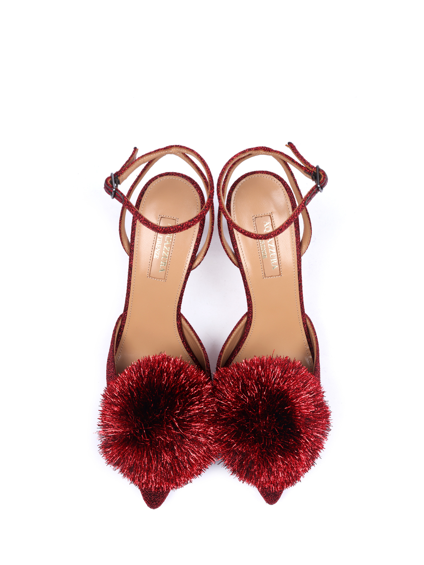 Туфли Aquazzura PWPMIDL1 красные женские с помпоном — купить в интернет-магазине Verdistore