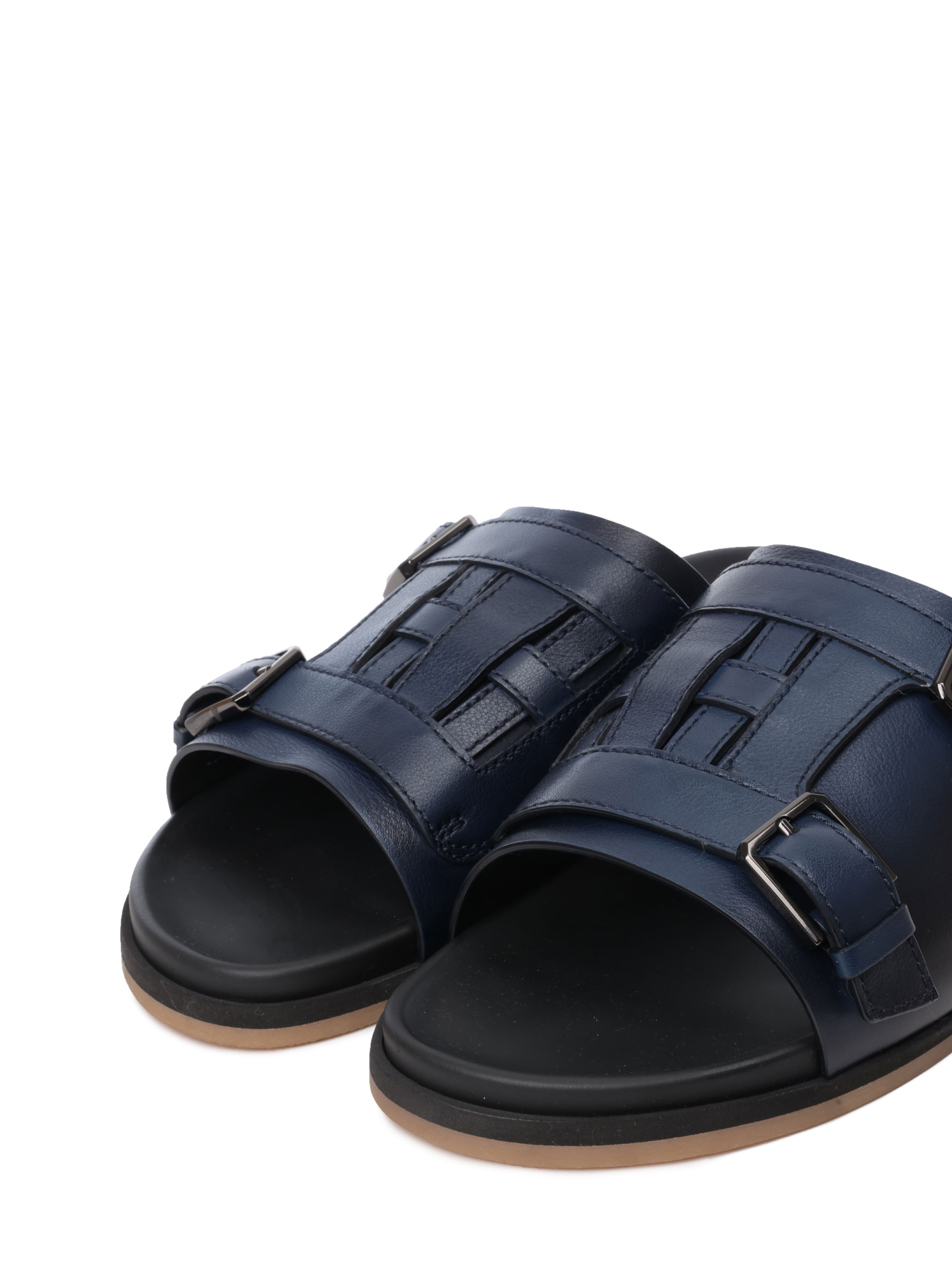 Шлепанцы темно-синие кожаные с ремнями  — купить в интернет-магазине Verdistore
