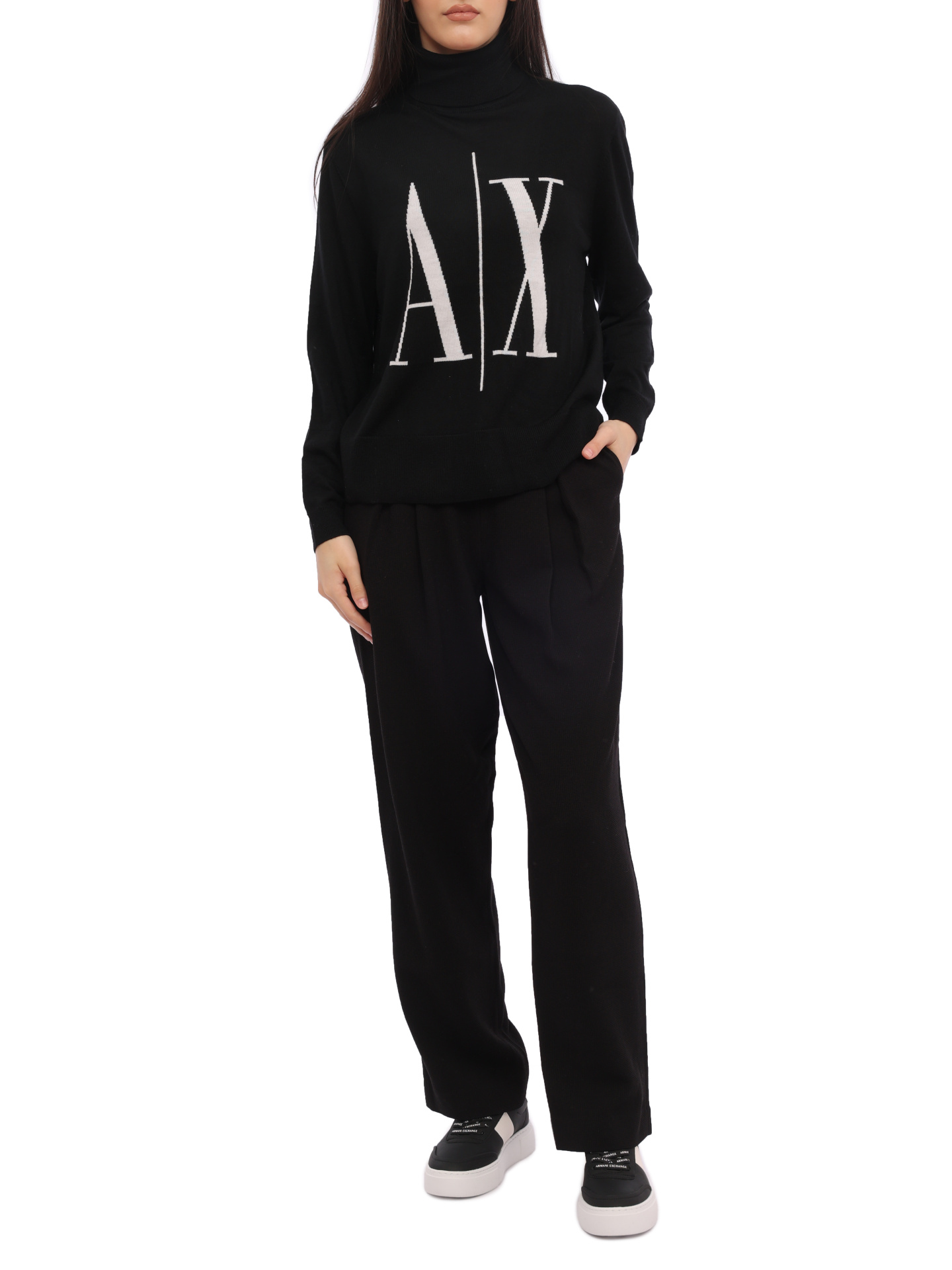 картинка Брюки Armani Exchange 6RYP14 YN6NZ 1200 черные женские с защипами от магазина Verdistore